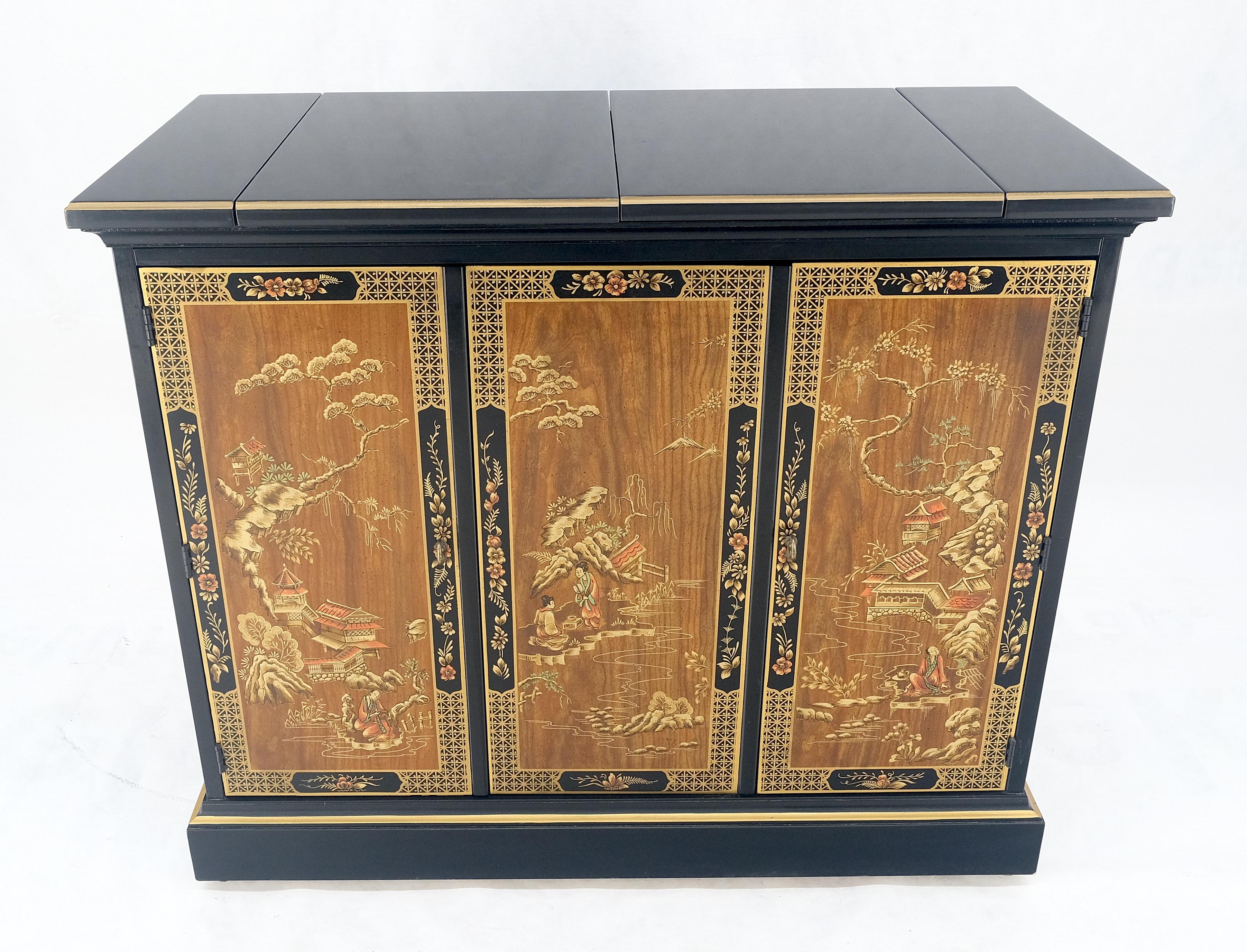 Drexel Flip Top Serving Sideboard Bar on Wheels Chinoiserie Style Black Lacquer MINT!