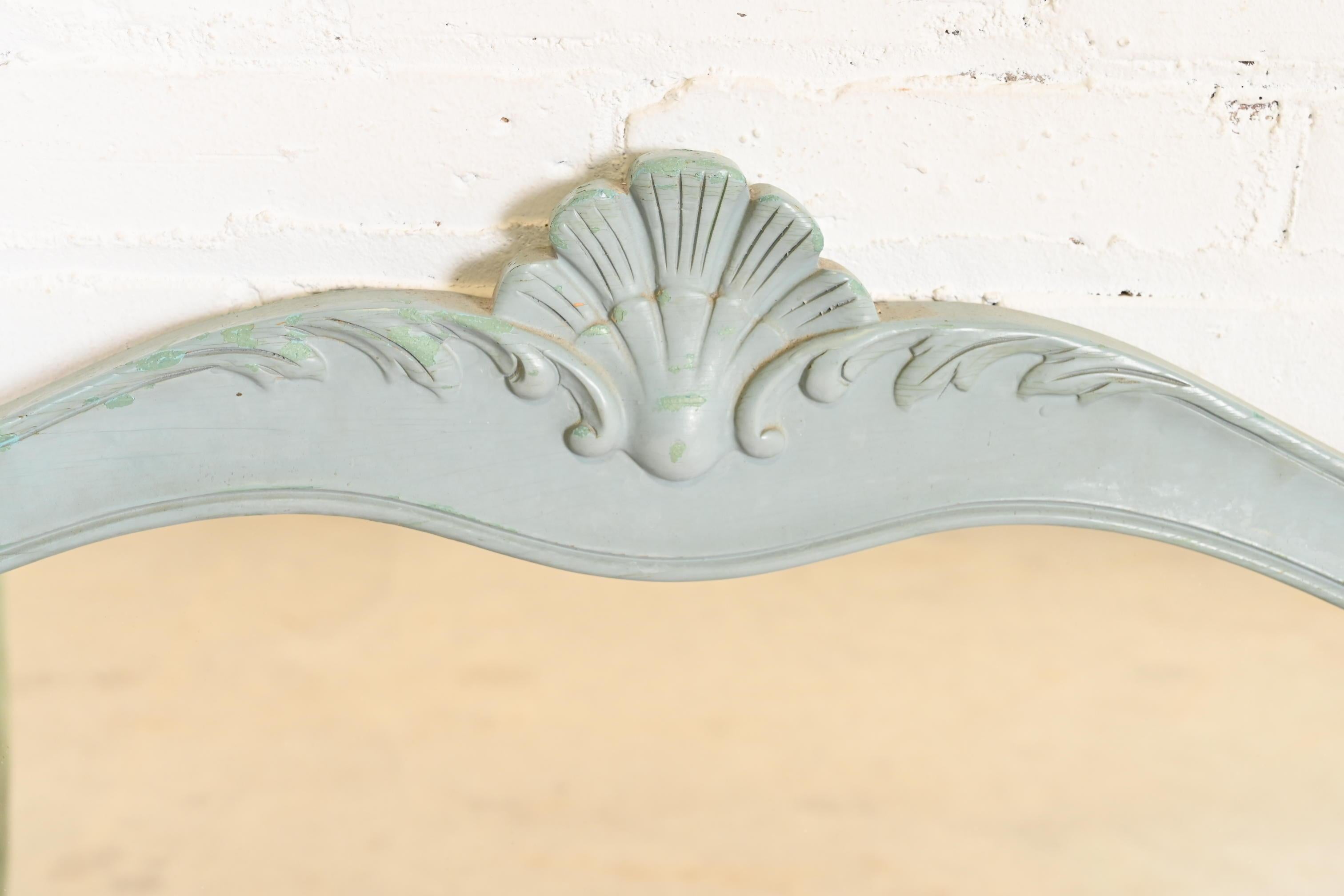 Mid-20th Century Drexel French Provincial Louis XV Baby Blue Painted Framed Wall Mirror, 1960s For Sale