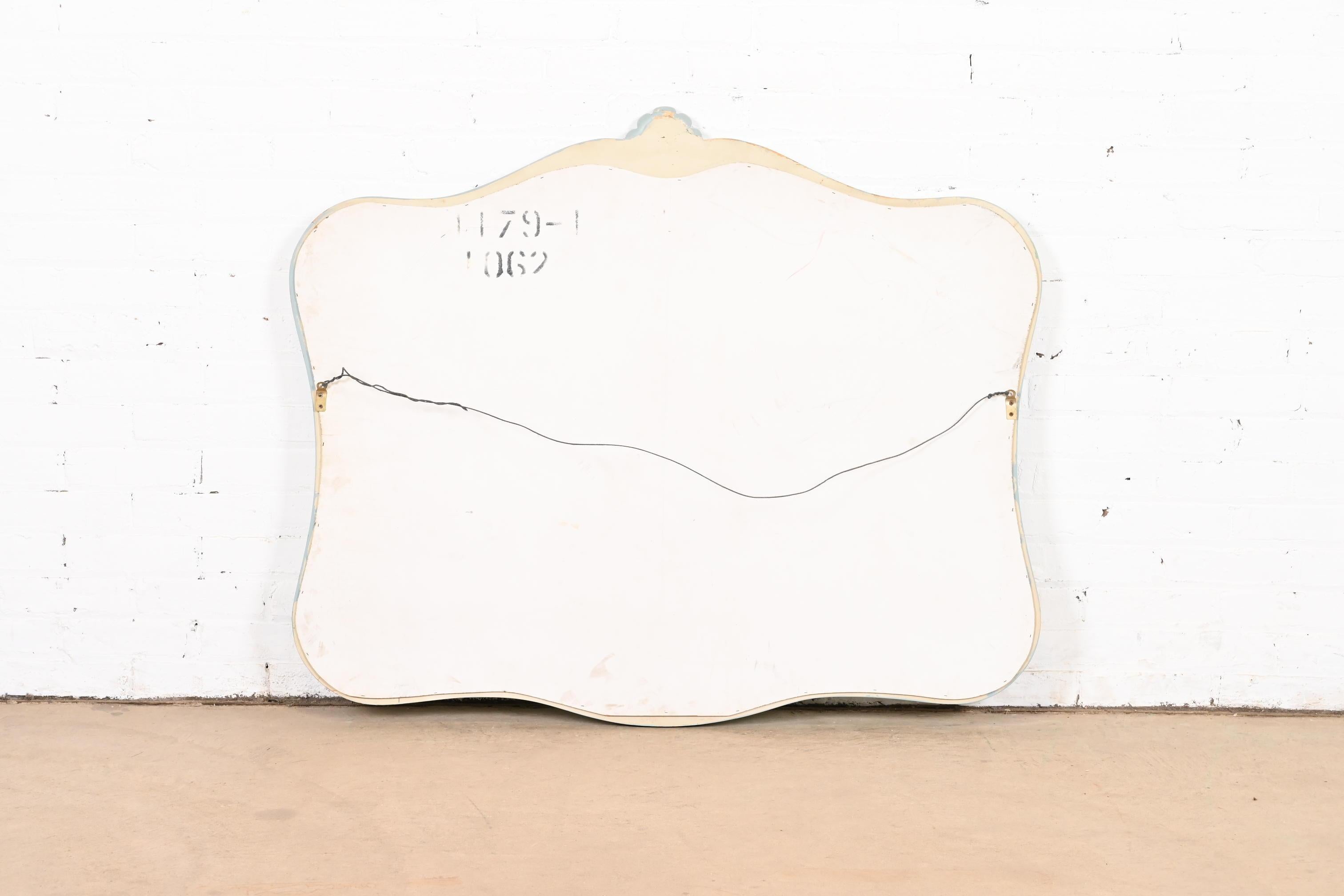 Drexel French Provincial Louis XV Baby Blue Painted Framed Wall Mirror, 1960s For Sale 1