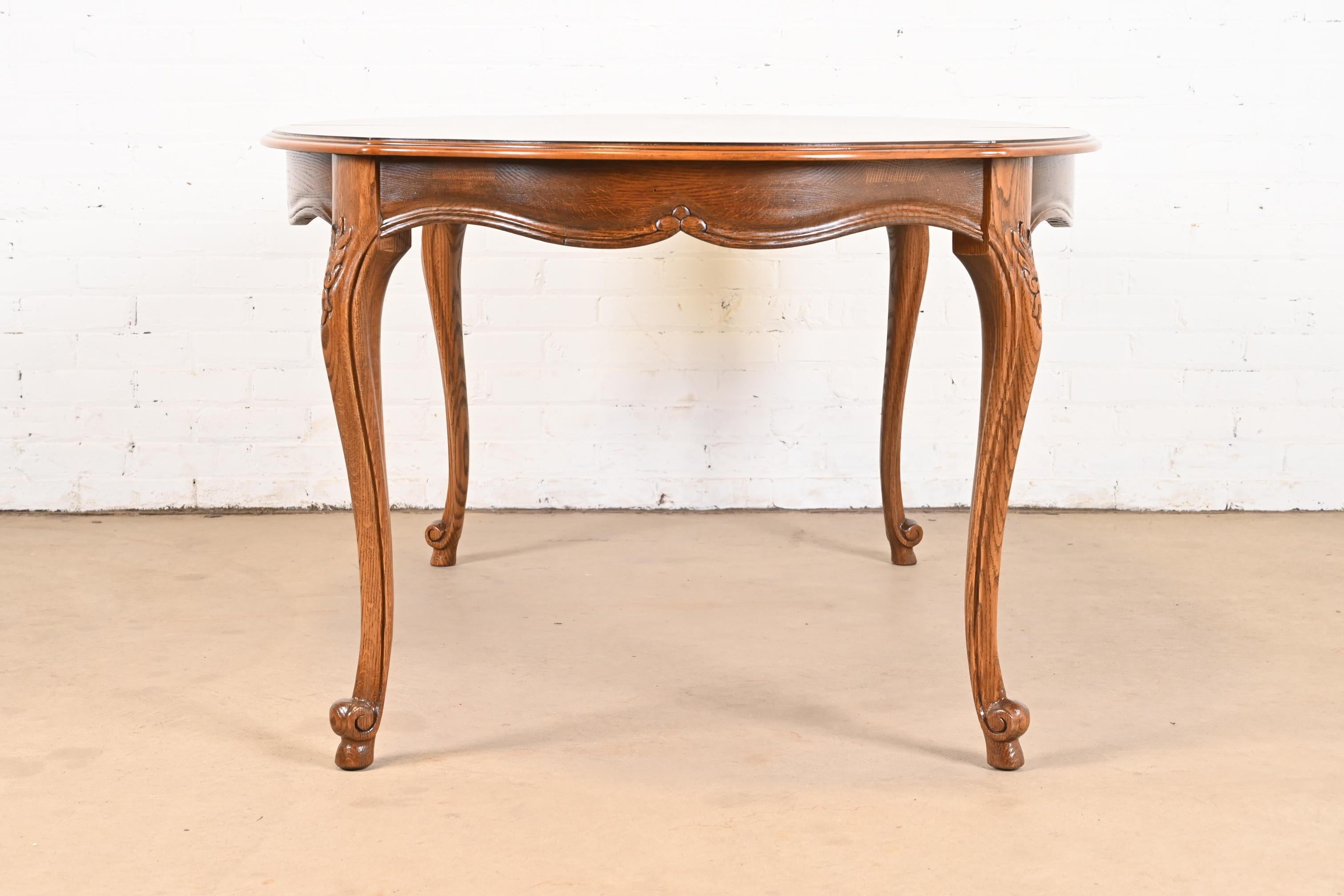 Drexel French Provincial Louis XV Carved Oak Extension Dining Table, Refinished For Sale 10