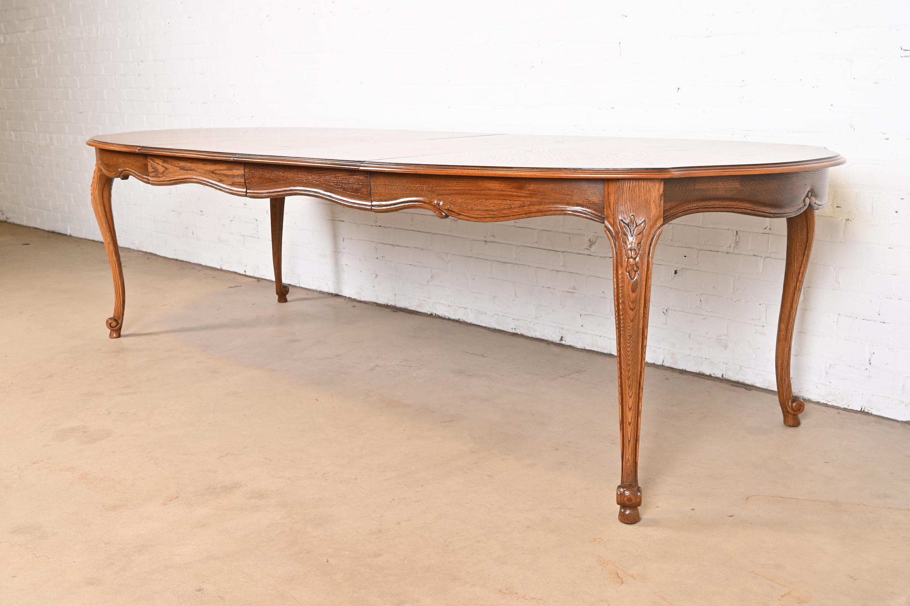 Drexel French Provincial Louis XV Carved Oak Extension Dining Table, Refinished For Sale 2