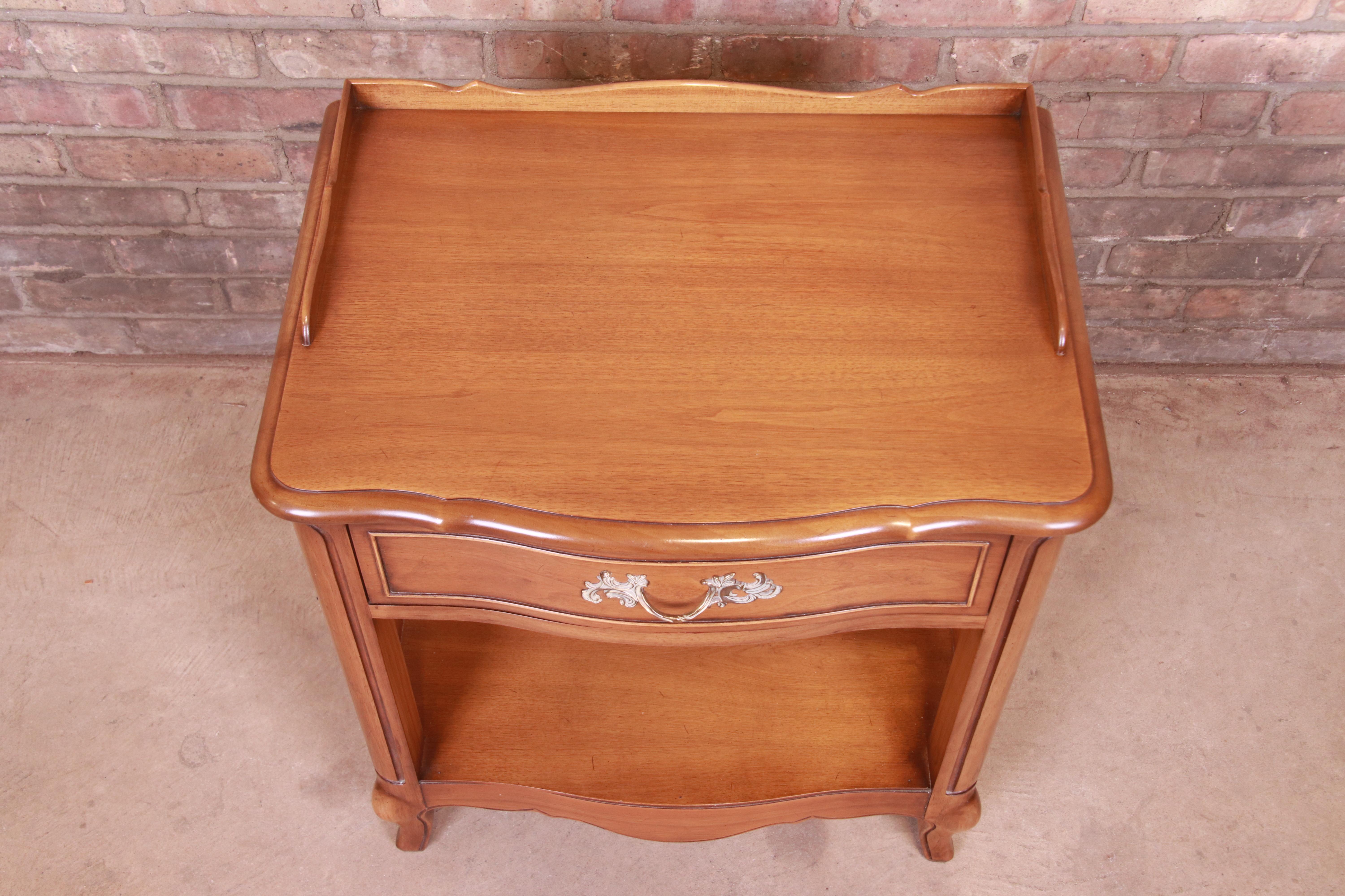 Drexel French Provincial Louis XV Carved Walnut Nightstand, circa 1950s 4