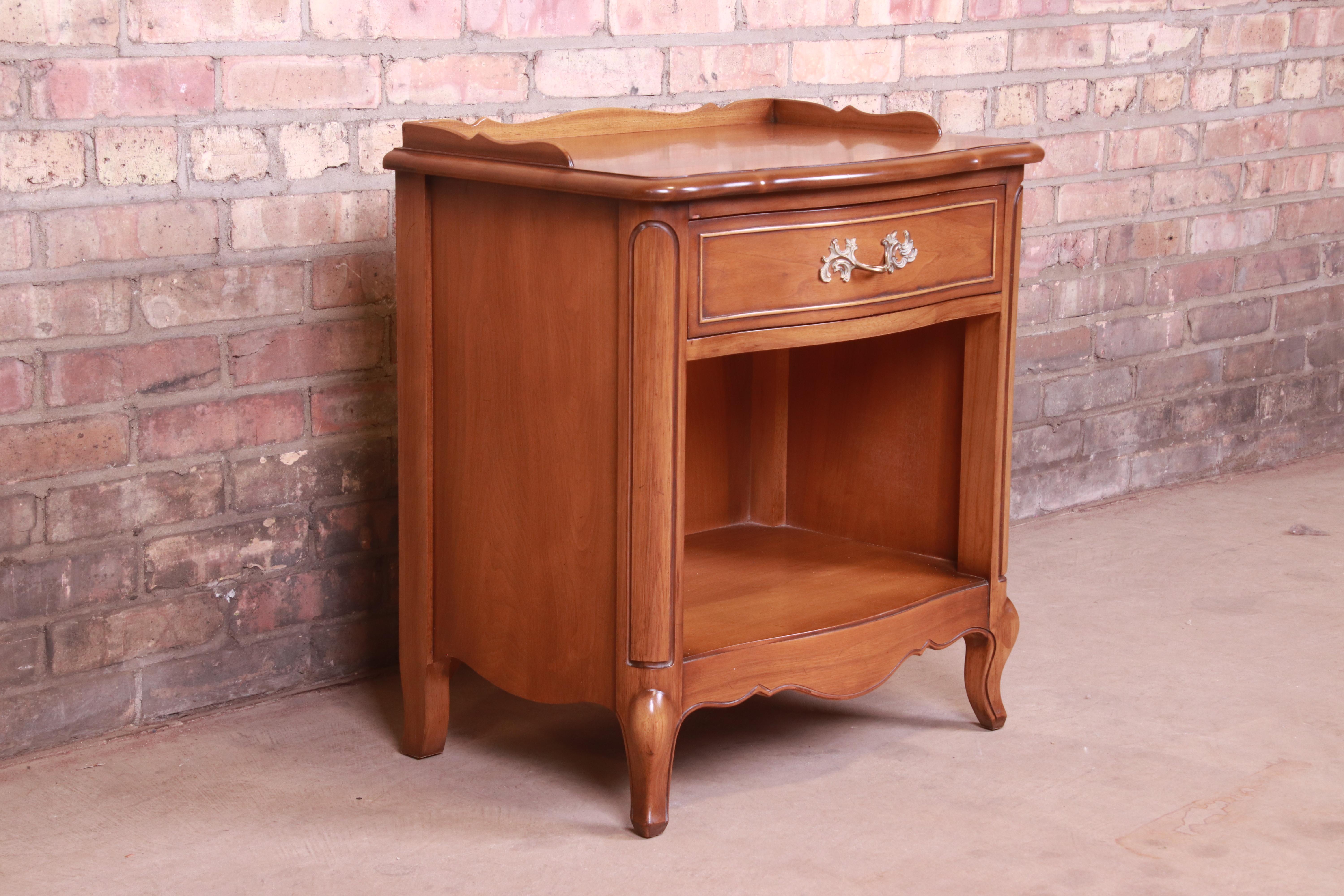 20th Century Drexel French Provincial Louis XV Carved Walnut Nightstand, circa 1950s