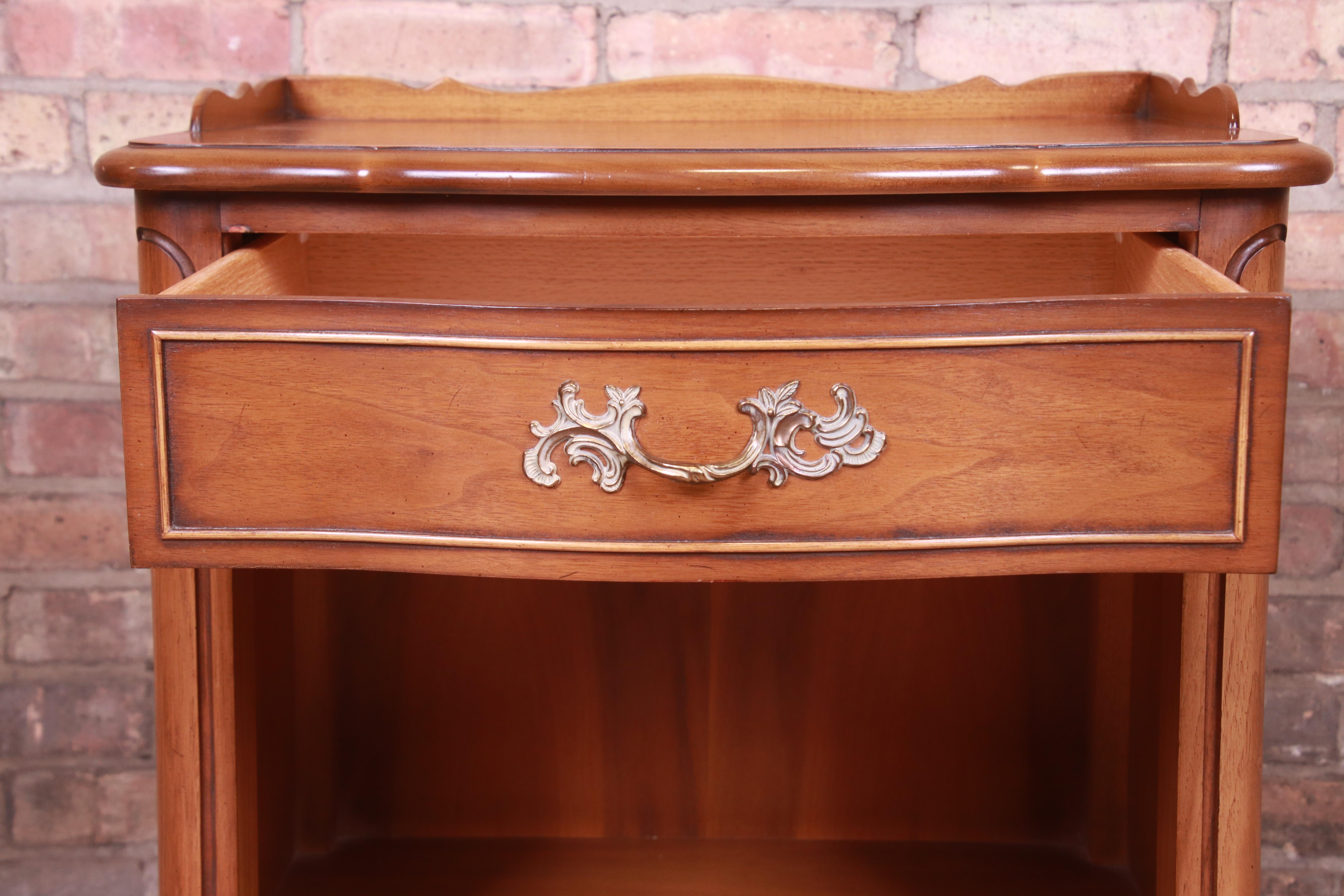 Drexel French Provincial Louis XV Carved Walnut Nightstand, circa 1950s 1