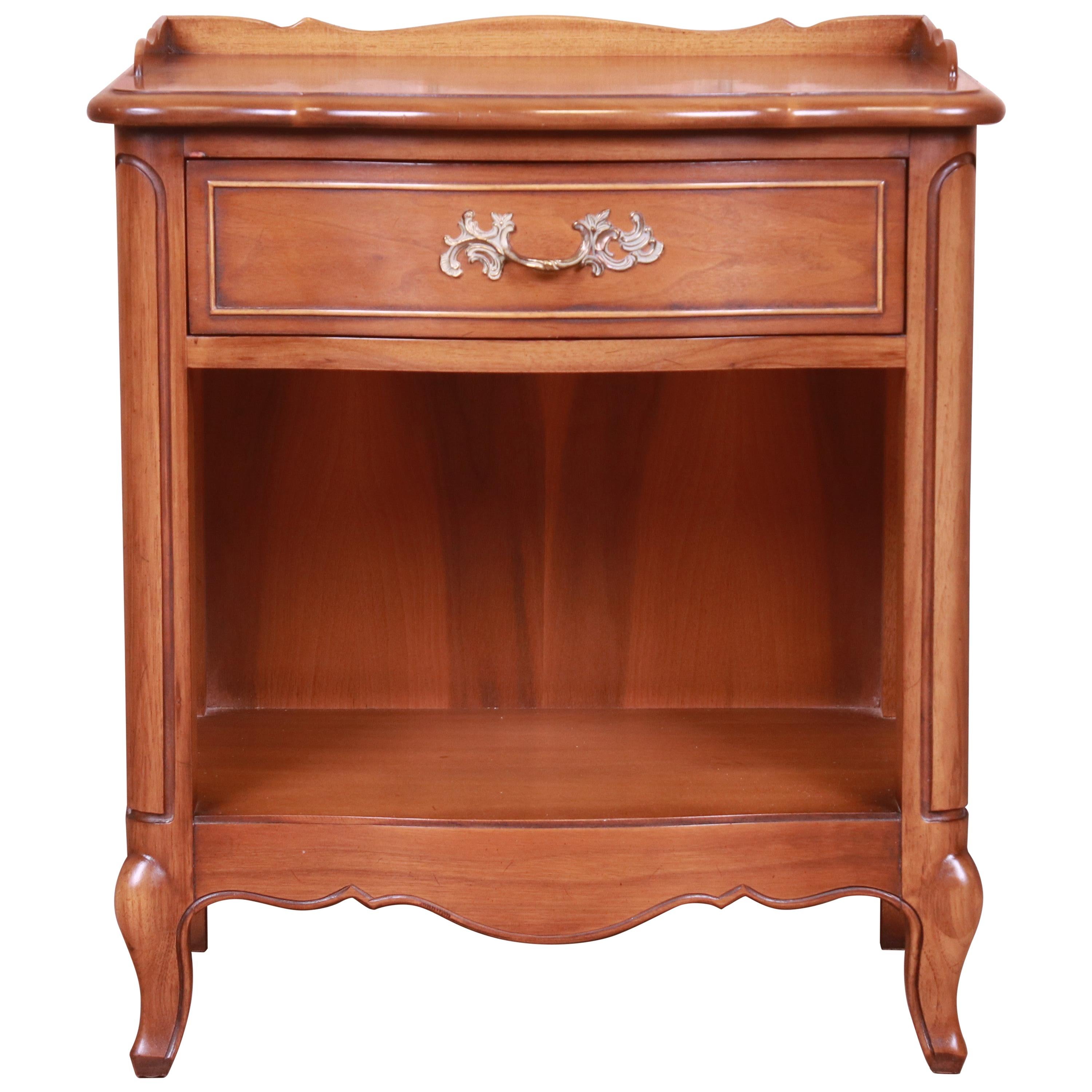 Drexel French Provincial Louis XV Carved Walnut Nightstand, circa 1950s