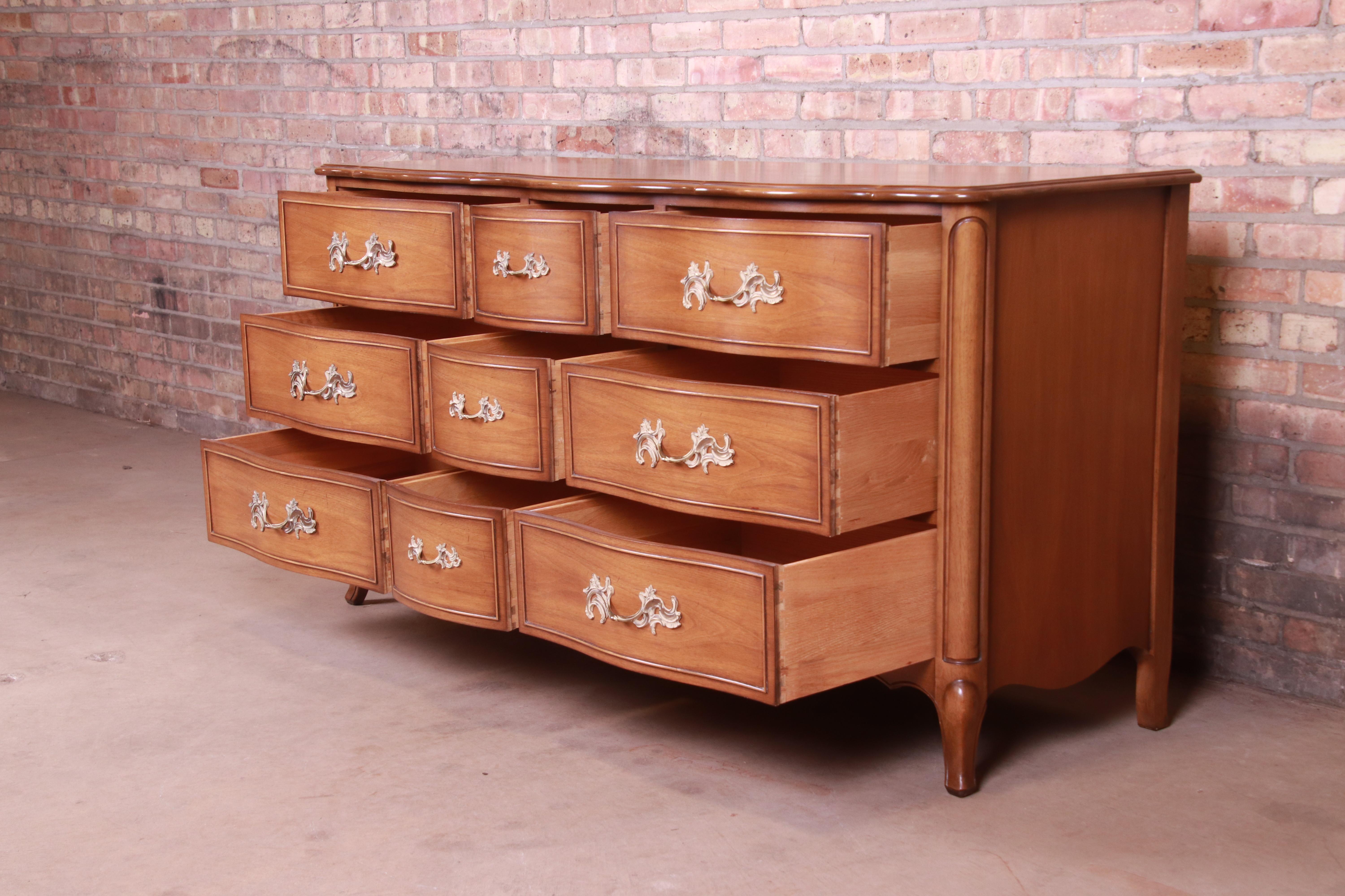 Drexel French Provincial Louis XV Carved Walnut Triple Dresser, circa 1950s 3