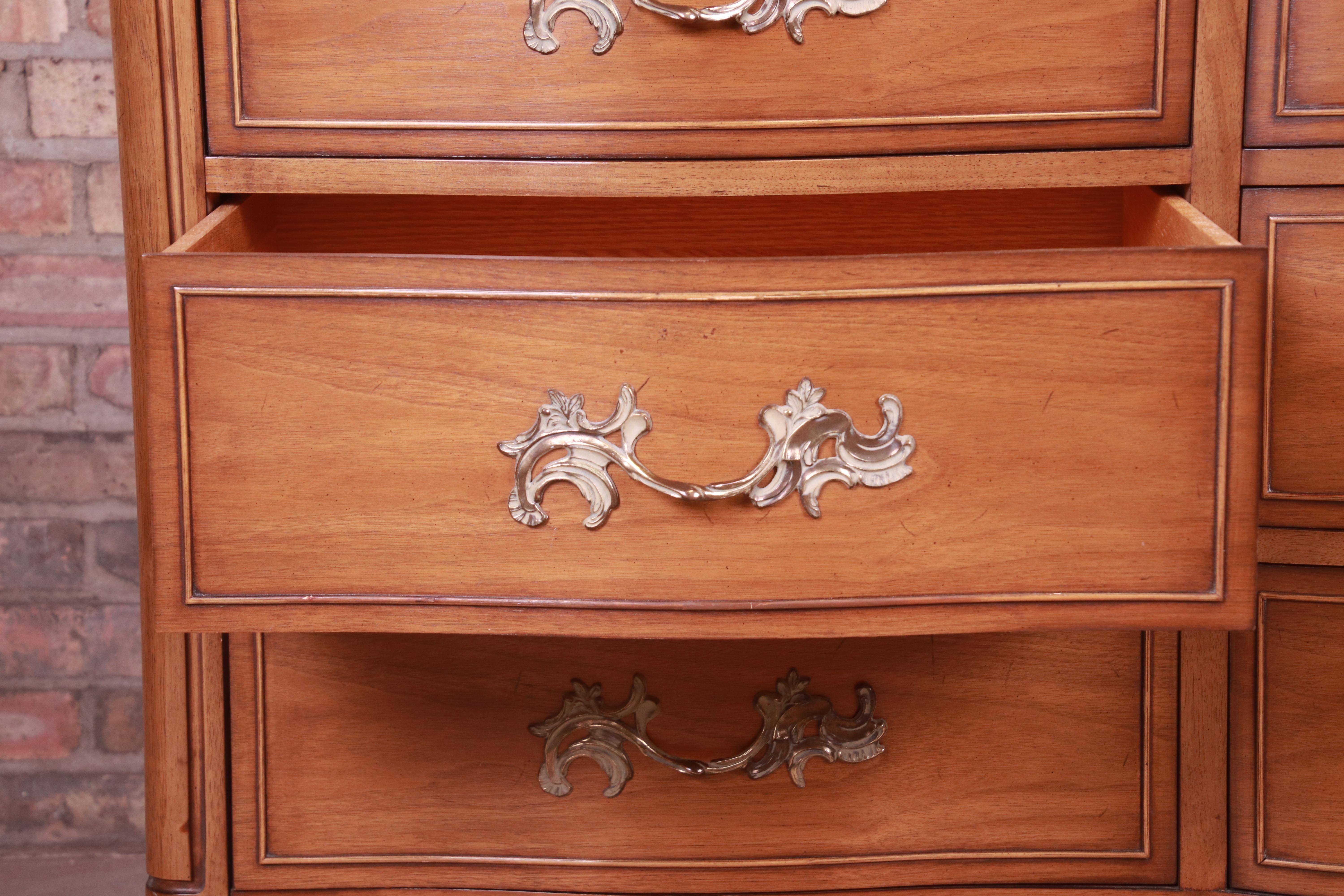 Drexel French Provincial Louis XV Carved Walnut Triple Dresser, circa 1950s 4