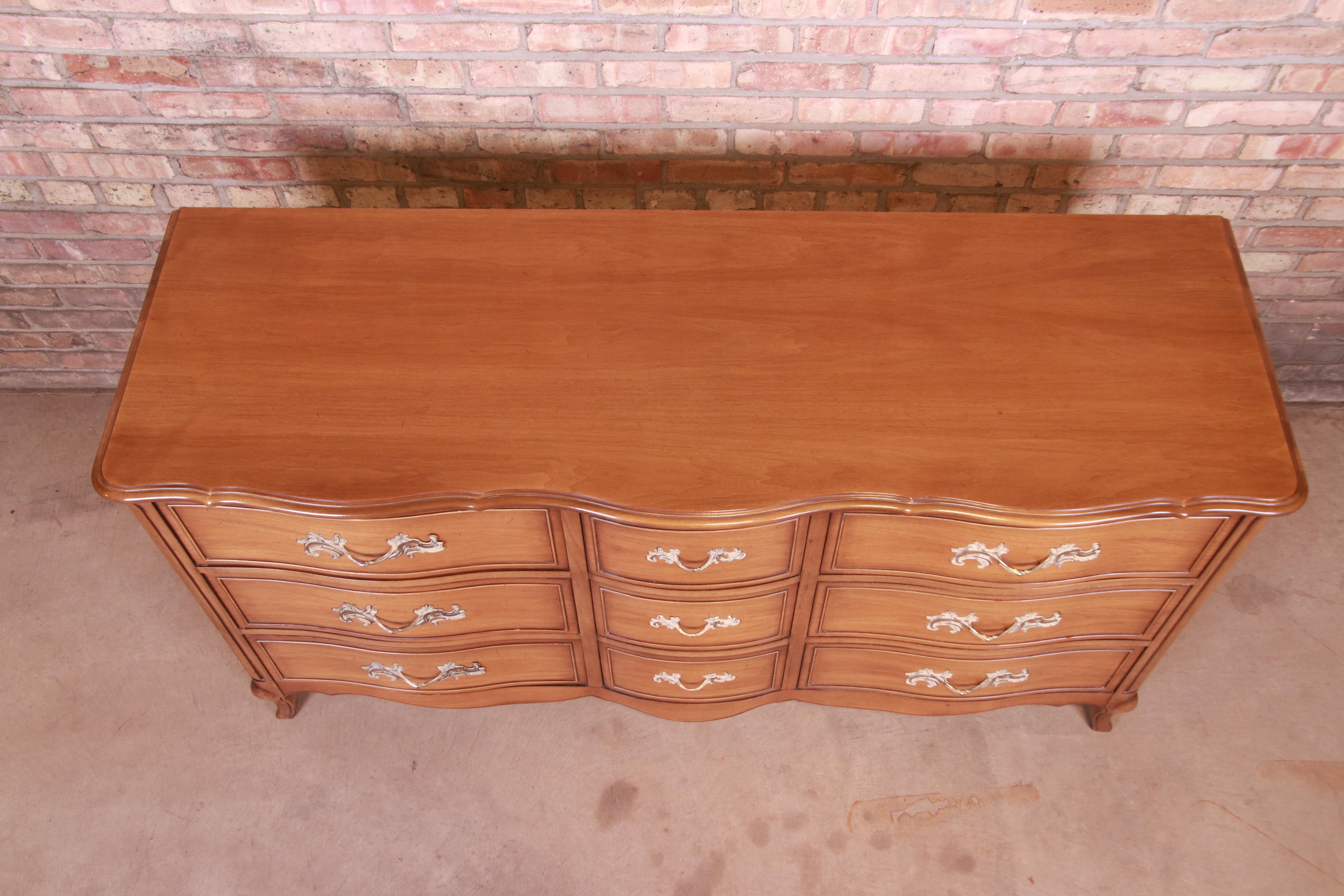 Drexel French Provincial Louis XV Carved Walnut Triple Dresser, circa 1950s 9