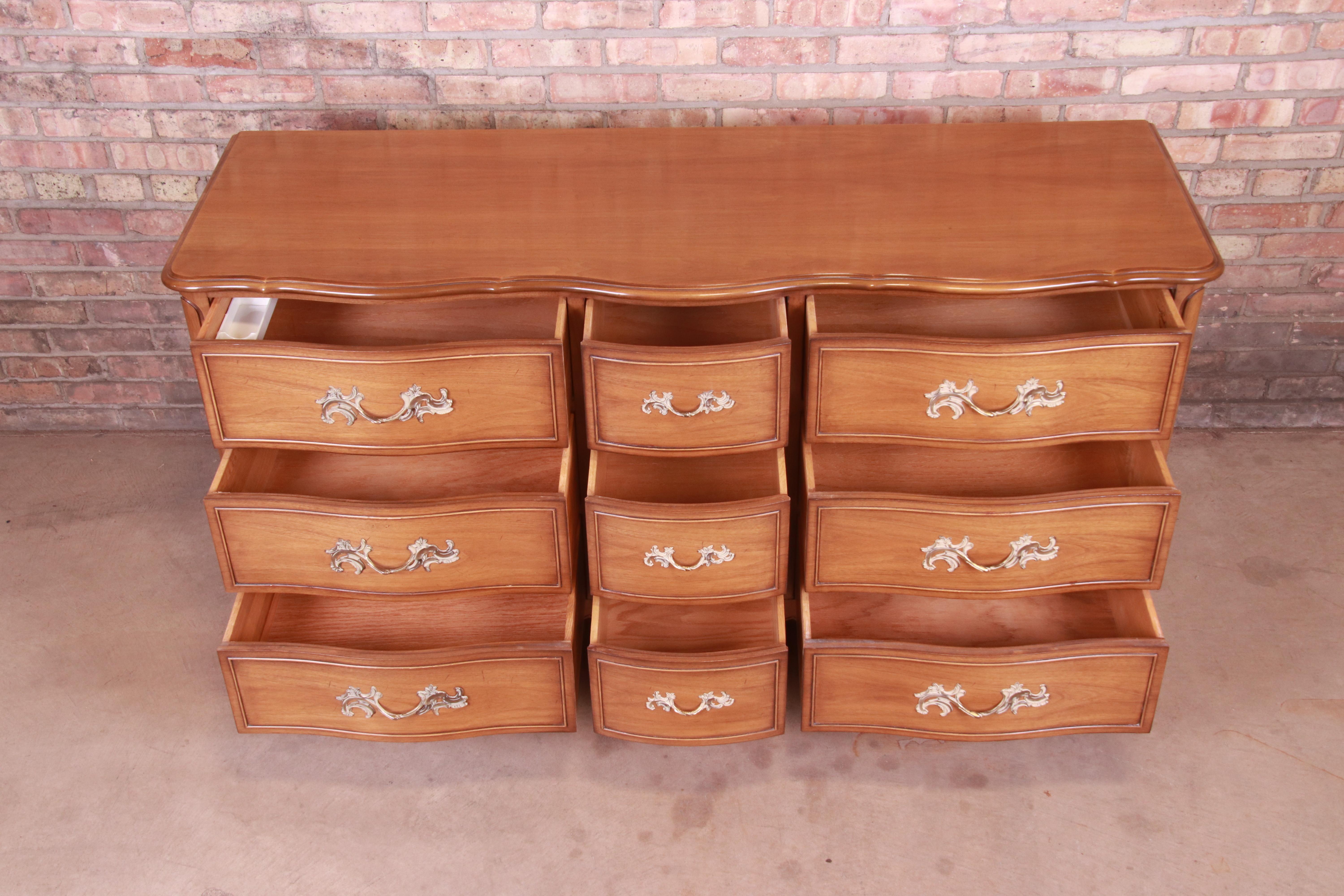 Drexel French Provincial Louis XV Carved Walnut Triple Dresser, circa 1950s 1