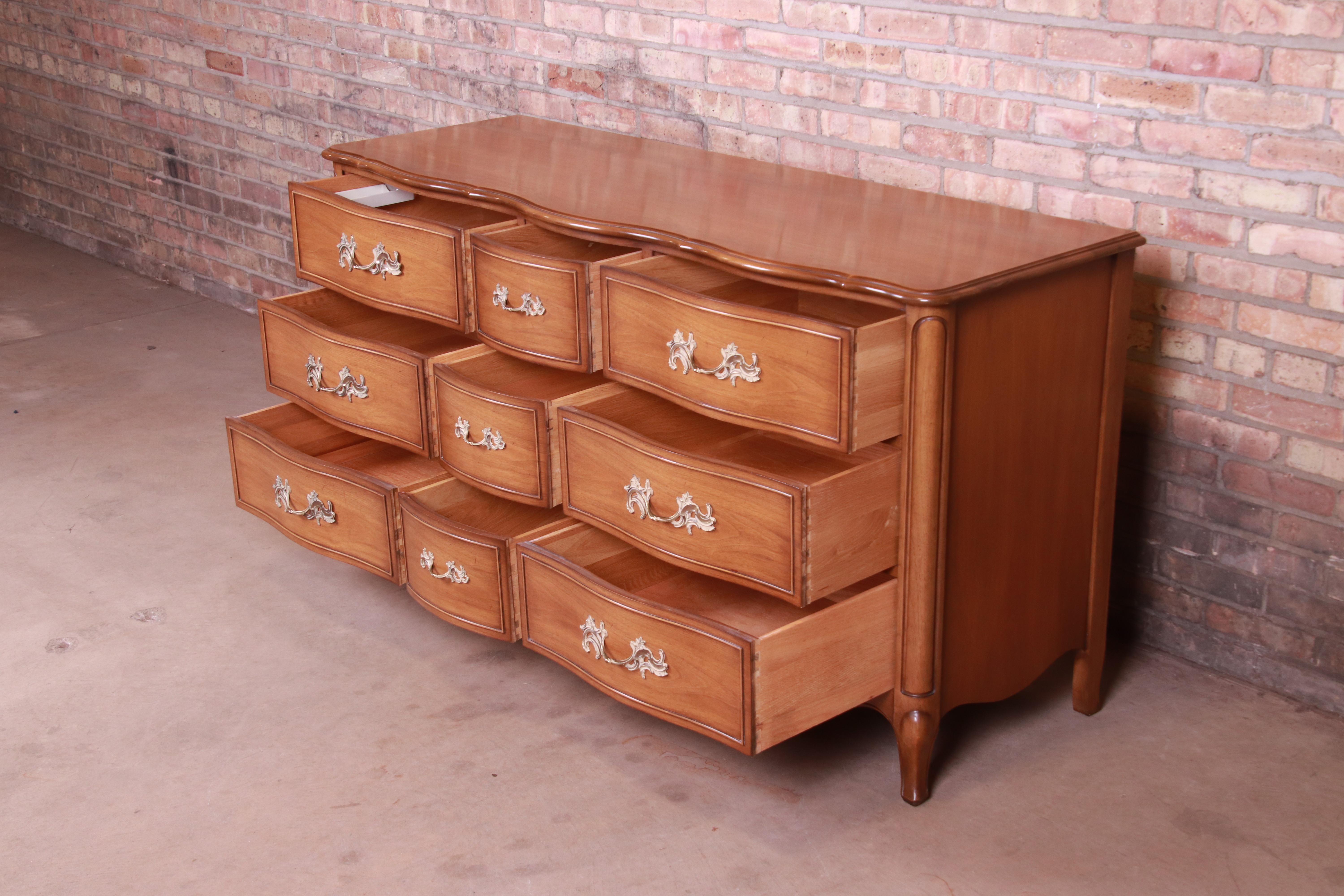Drexel French Provincial Louis XV Carved Walnut Triple Dresser, circa 1950s 2