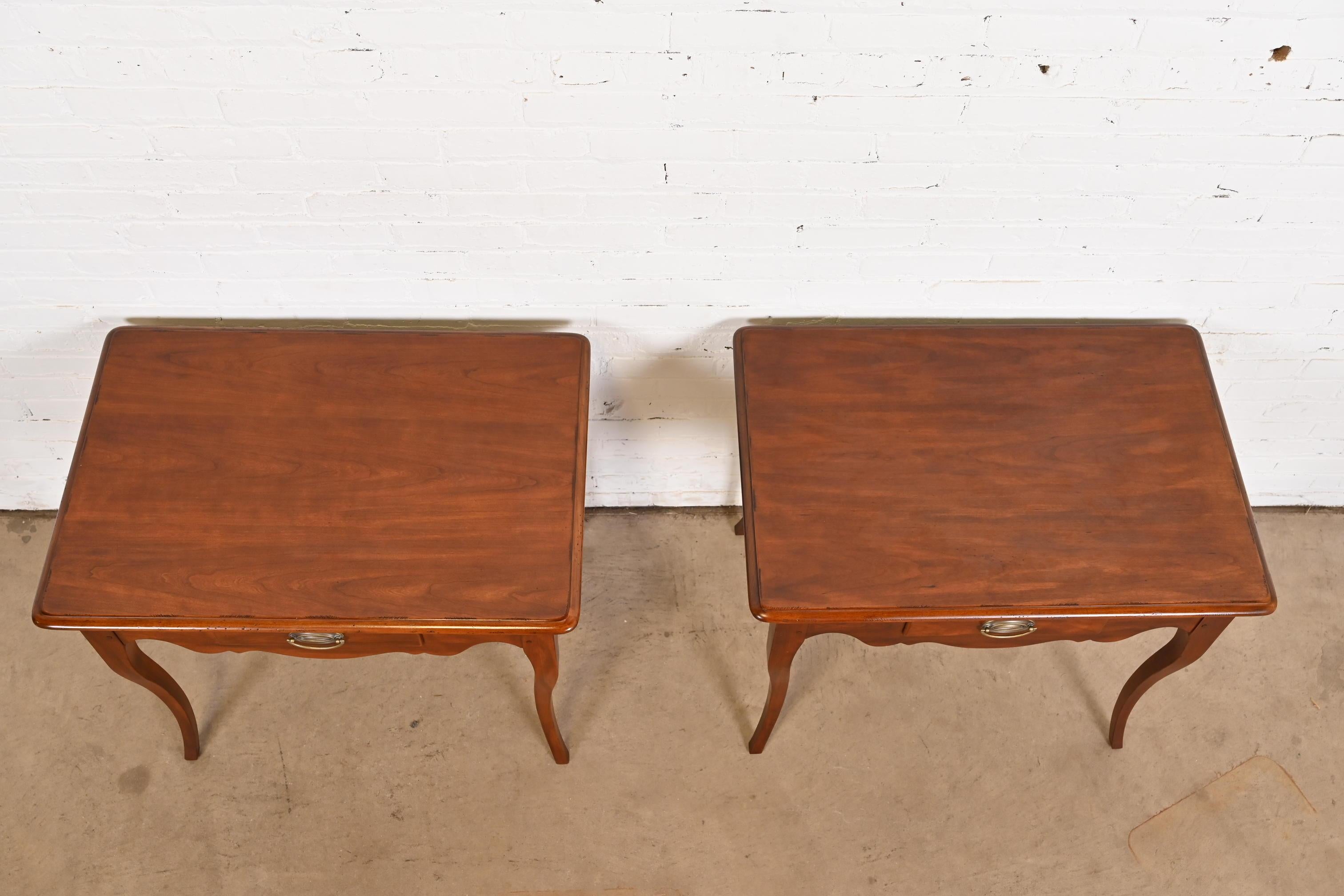 Drexel French Provincial Louis XV Cherry Wood Nightstands or Side Tables, Pair 4