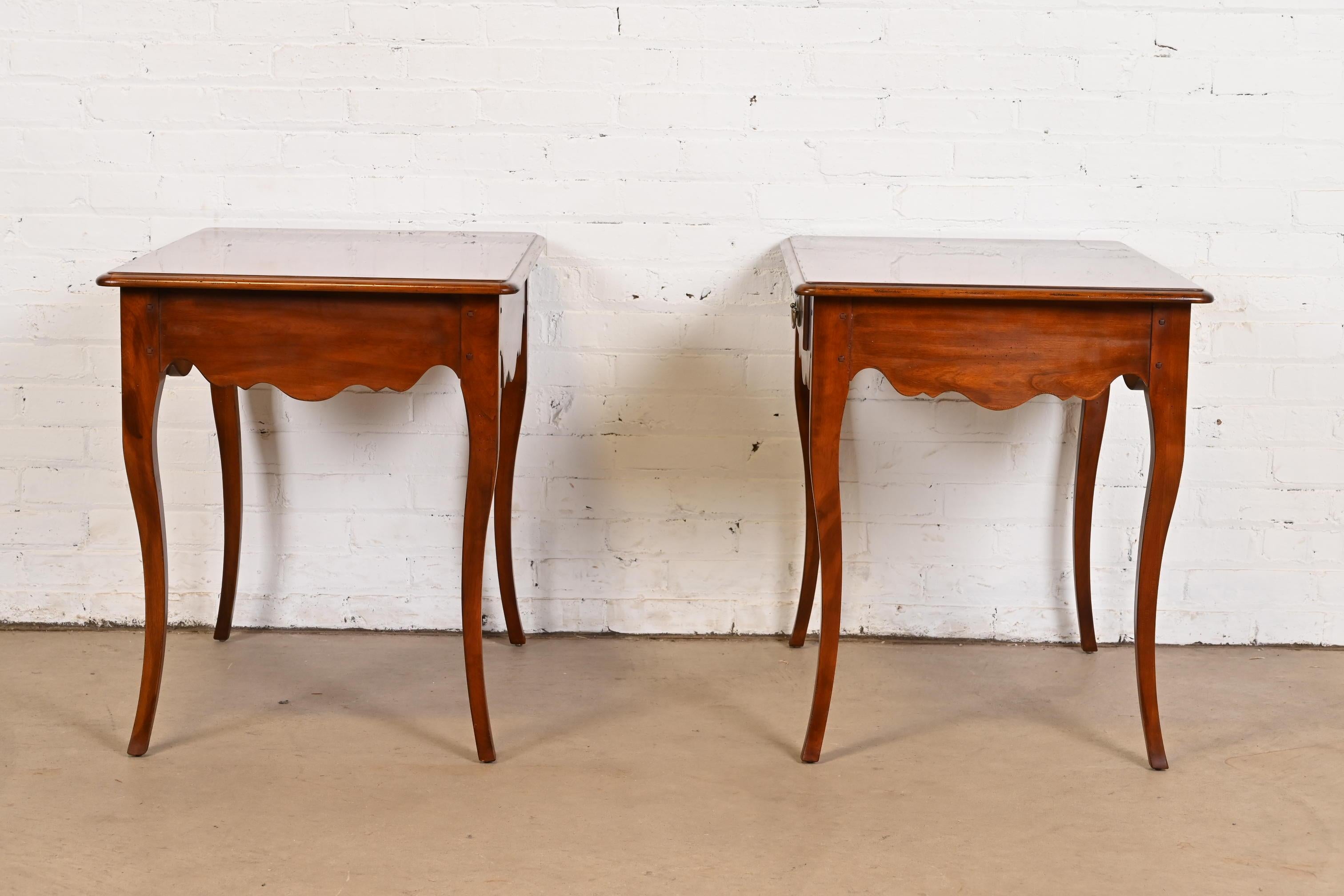 Drexel French Provincial Louis XV Cherry Wood Nightstands or Side Tables, Pair 5