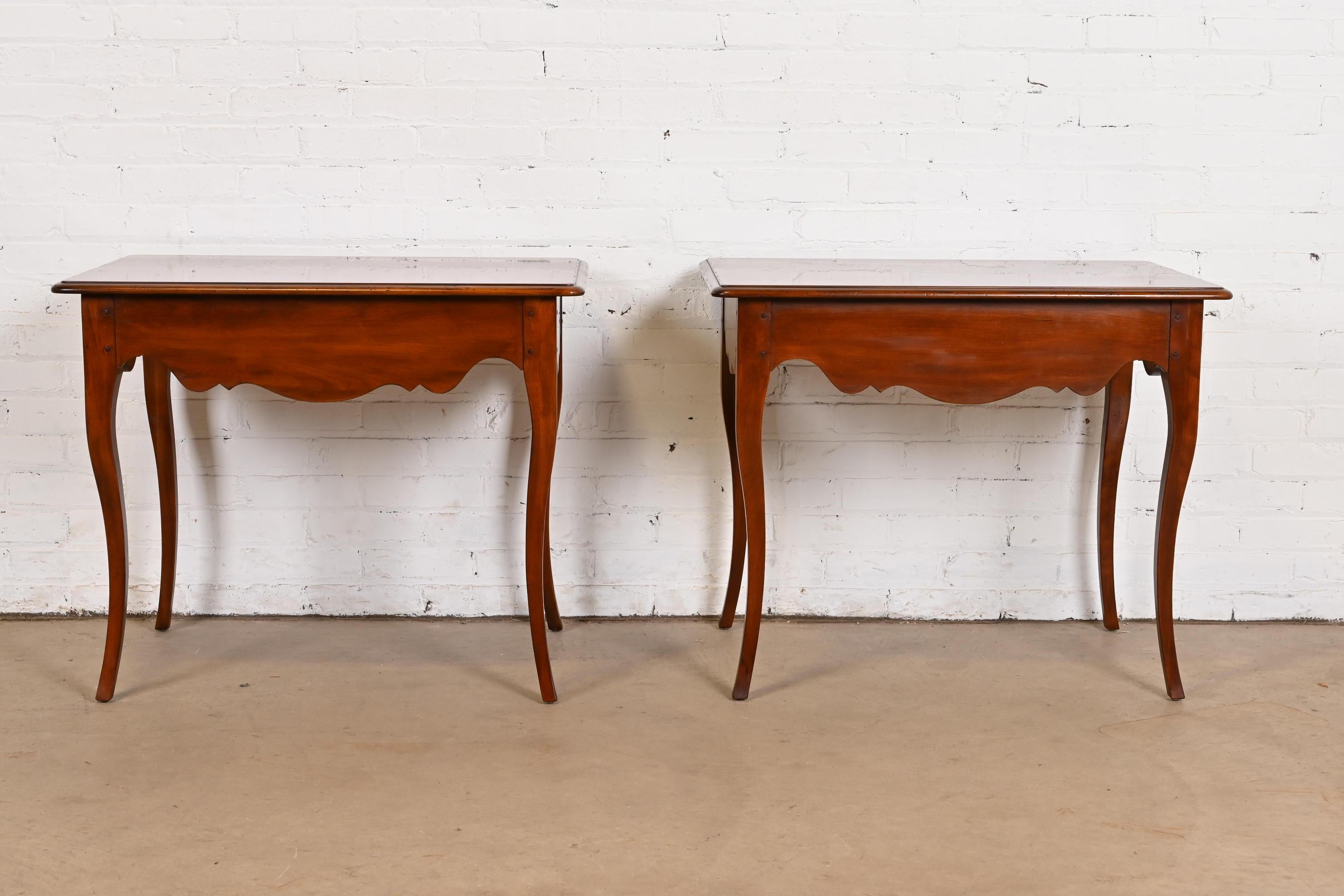 Drexel French Provincial Louis XV Cherry Wood Nightstands or Side Tables, Pair 6