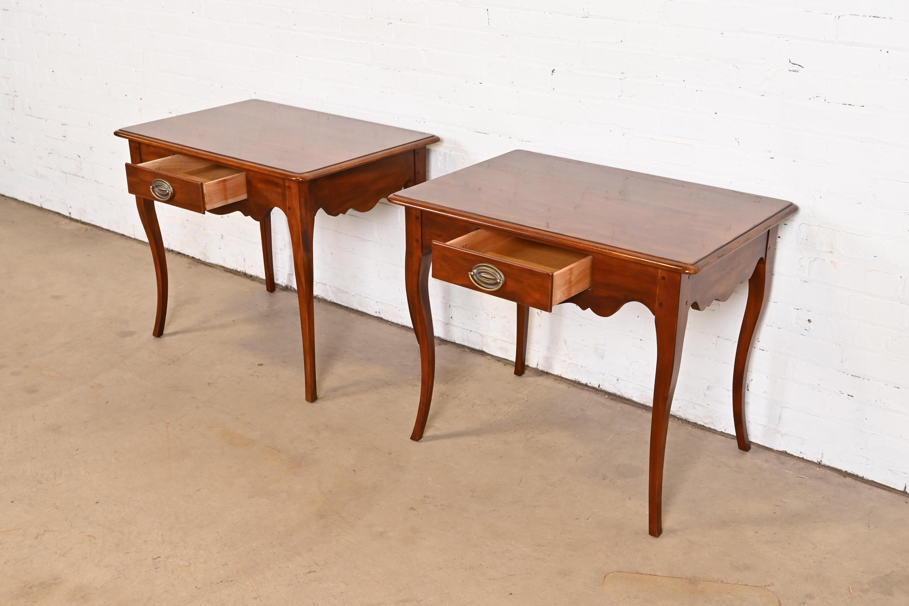 Drexel French Provincial Louis XV Cherry Wood Nightstands or Side Tables, Pair 1