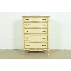 Drexel French Provincial Louis XV Cream Lacquered Highboy Dresser, 1956