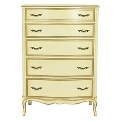 Drexel French Provincial Louis XV Cream Lacquered Highboy Dresser, 1956