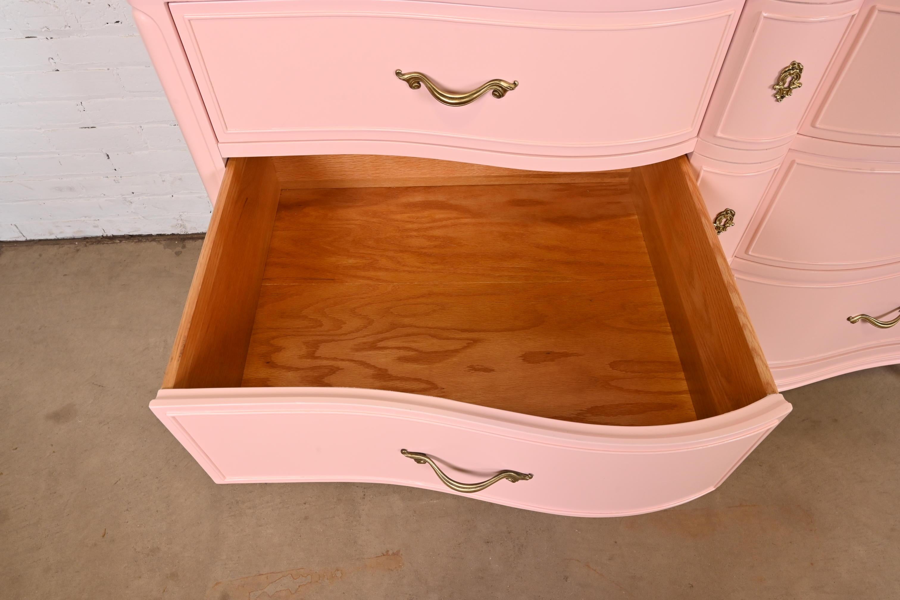 Drexel French Provincial Louis XV Pink Lacquered Dresser, Newly Refinished For Sale 5