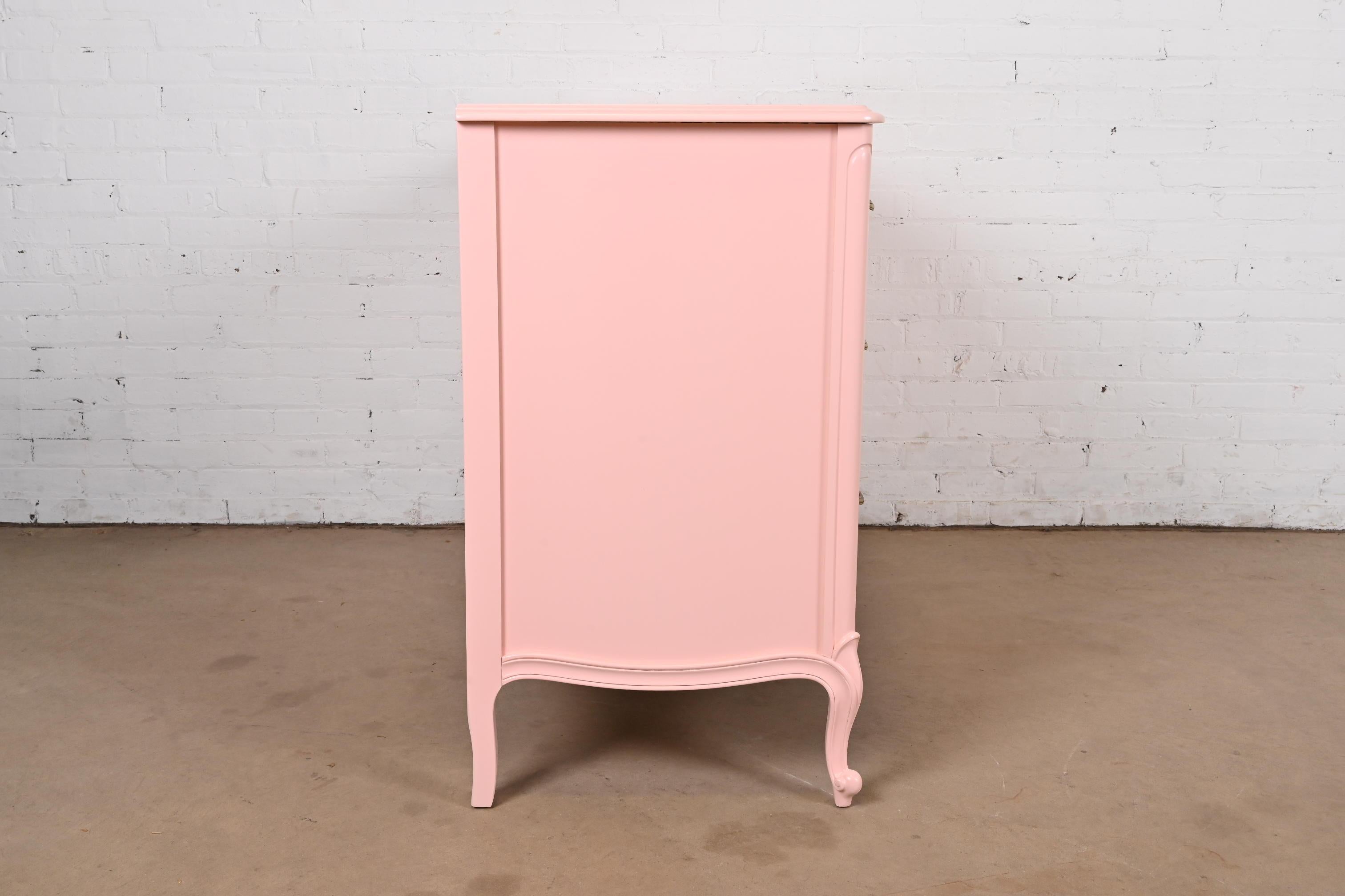 Drexel French Provincial Louis XV Pink Lacquered Dresser, Newly Refinished For Sale 8