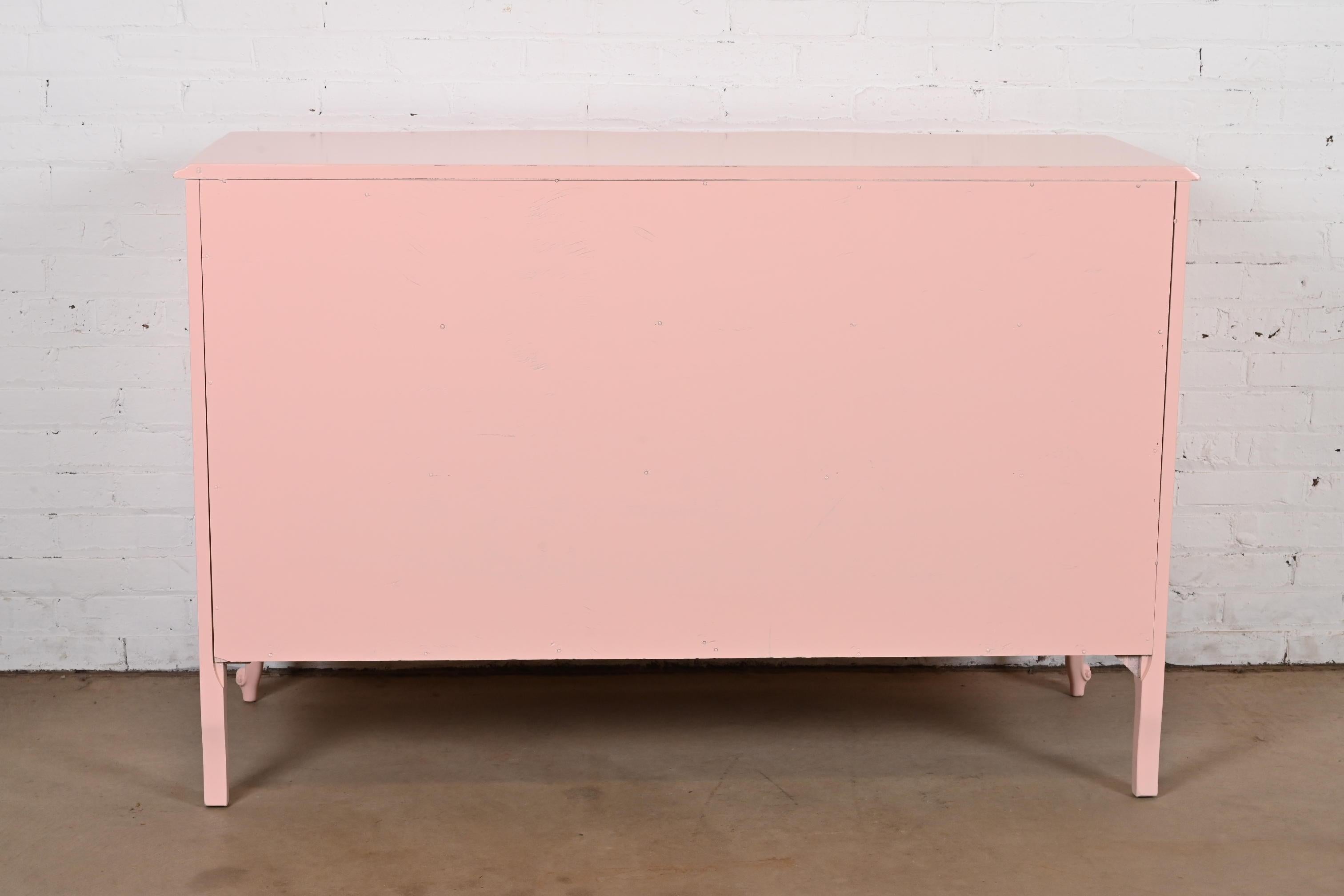 Drexel French Provincial Louis XV Pink Lacquered Dresser, Newly Refinished For Sale 9