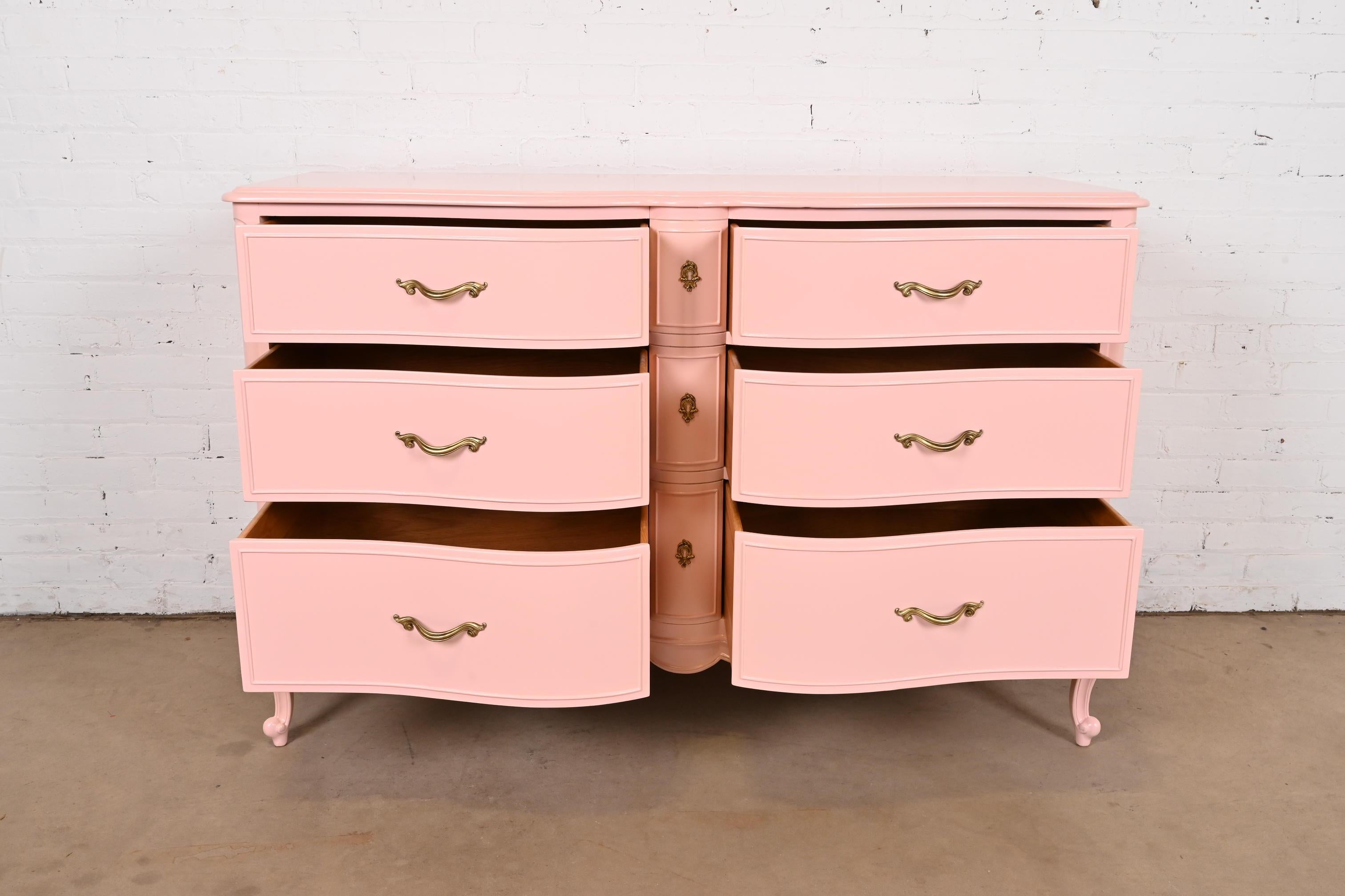 Drexel French Provincial Louis XV Pink Lacquered Dresser, Newly Refinished For Sale 2