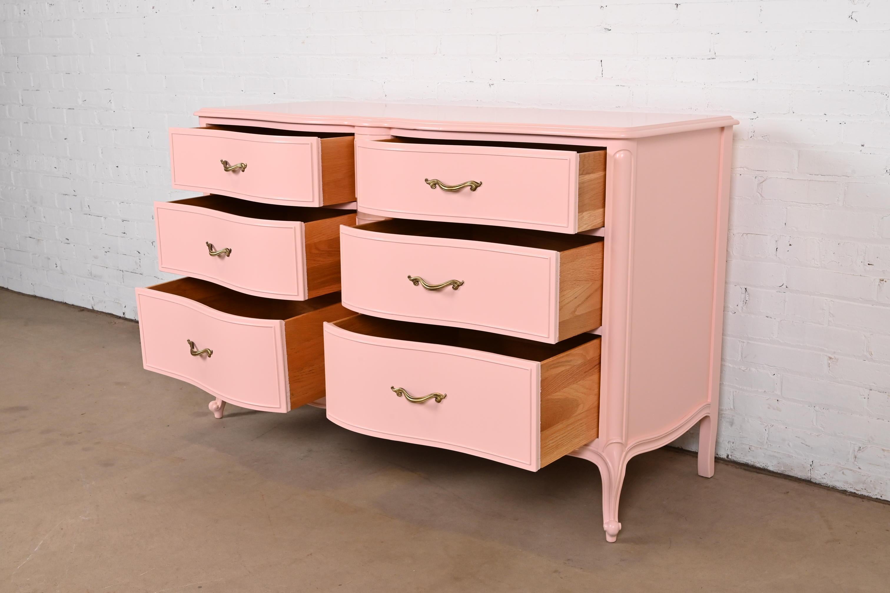 Drexel French Provincial Louis XV Pink Lacquered Dresser, Newly Refinished For Sale 3