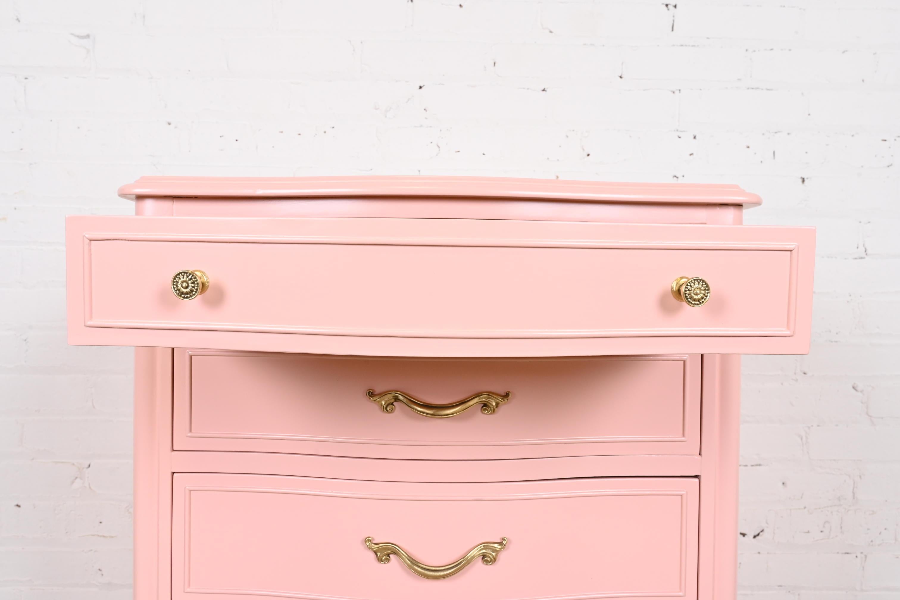 Drexel French Provincial Louis XV Pink Lacquered Lingerie Chest or Semainier For Sale 4