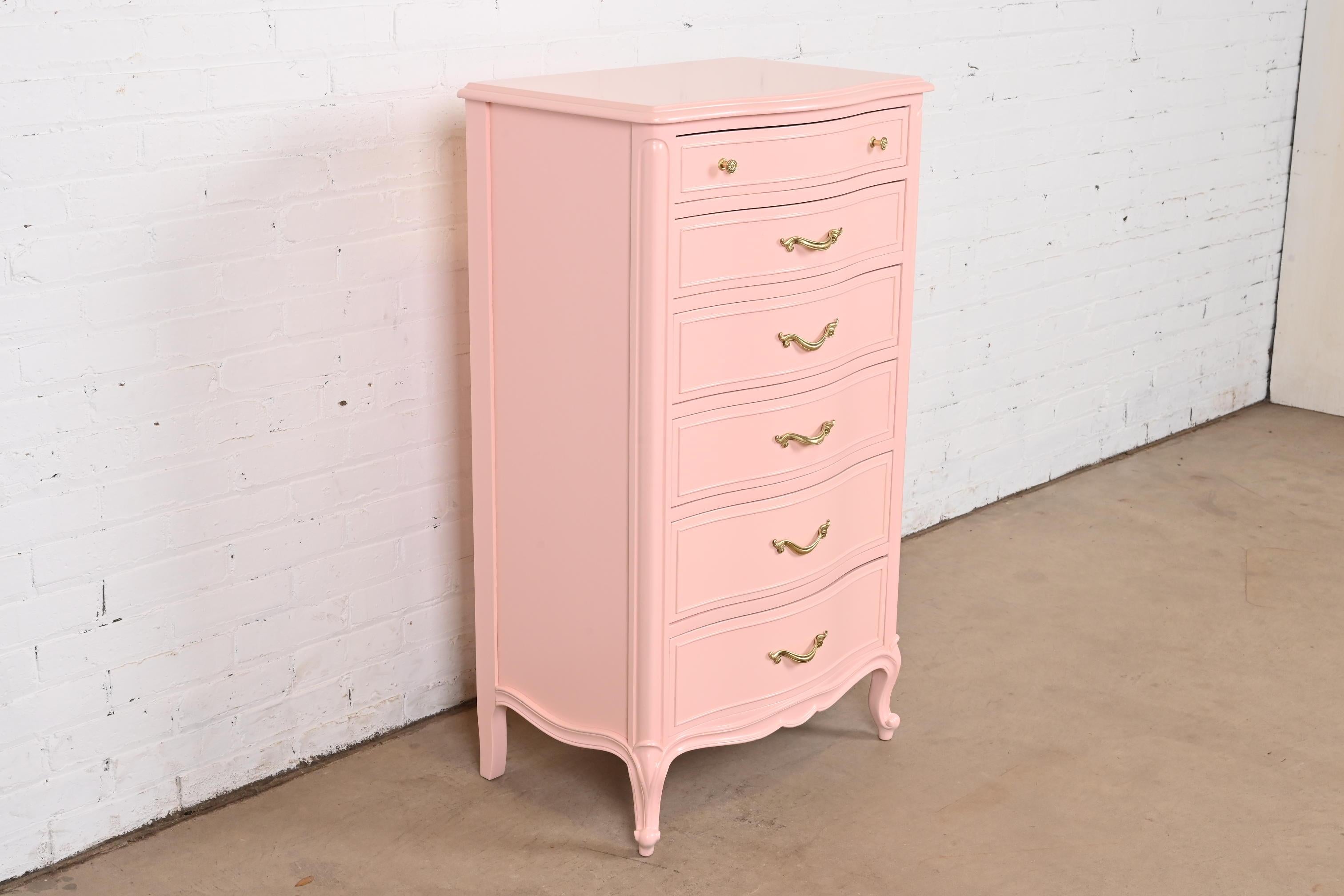 Mid-20th Century Drexel French Provincial Louis XV Pink Lacquered Lingerie Chest or Semainier For Sale