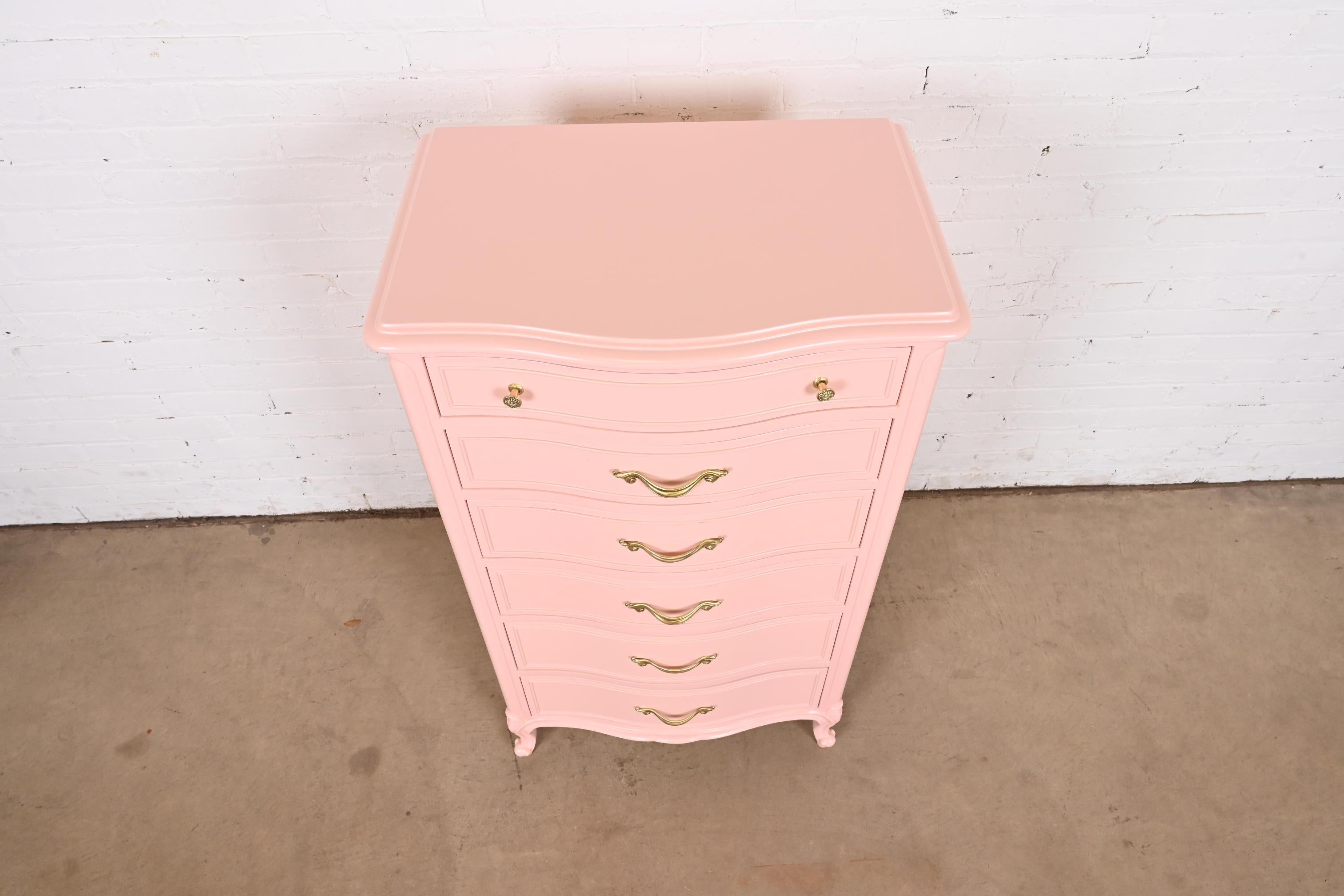 Drexel French Provincial Louis XV Pink Lacquered Lingerie Chest or Semainier For Sale 1