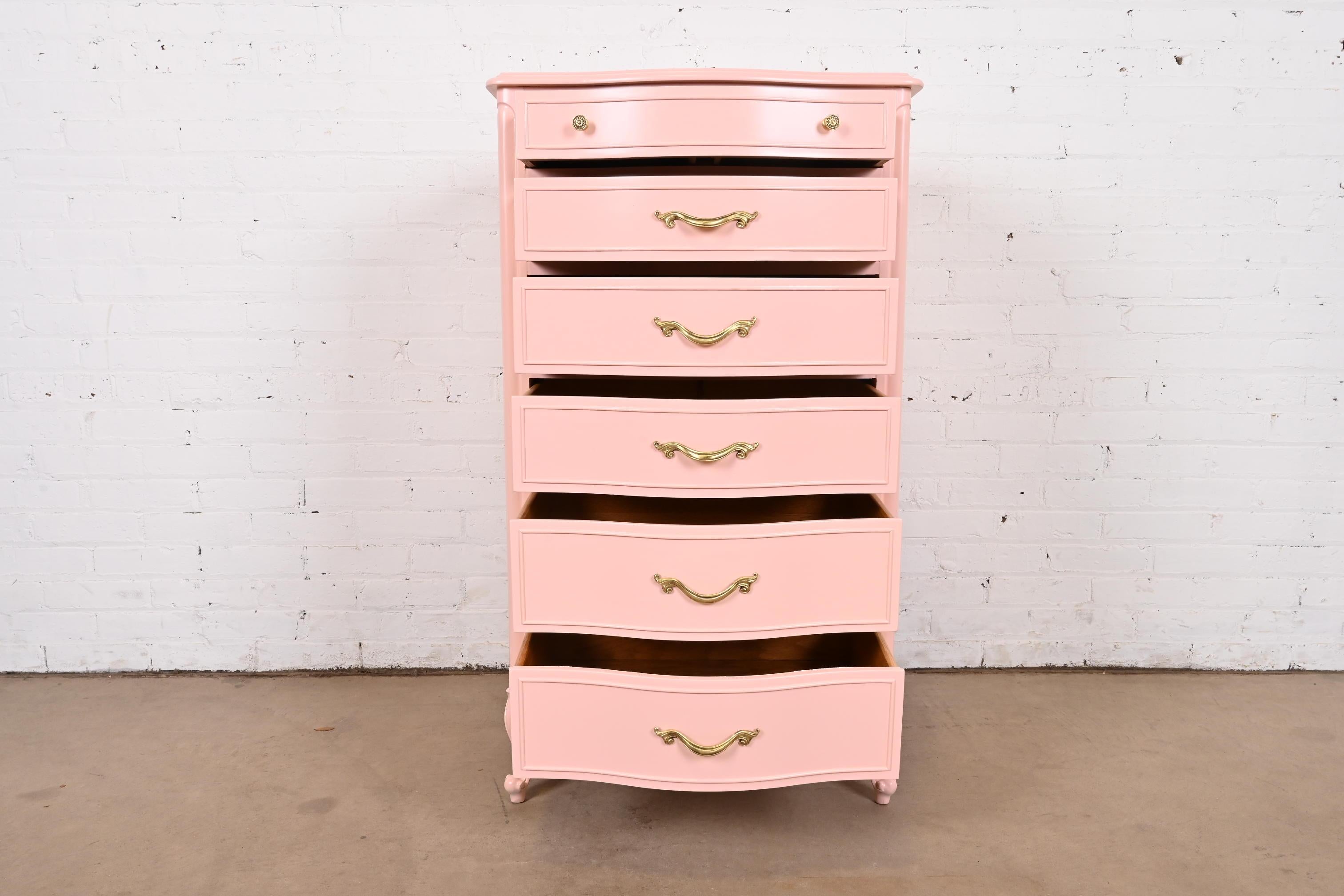 Drexel French Provincial Louis XV Pink Lacquered Lingerie Chest or Semainier For Sale 2