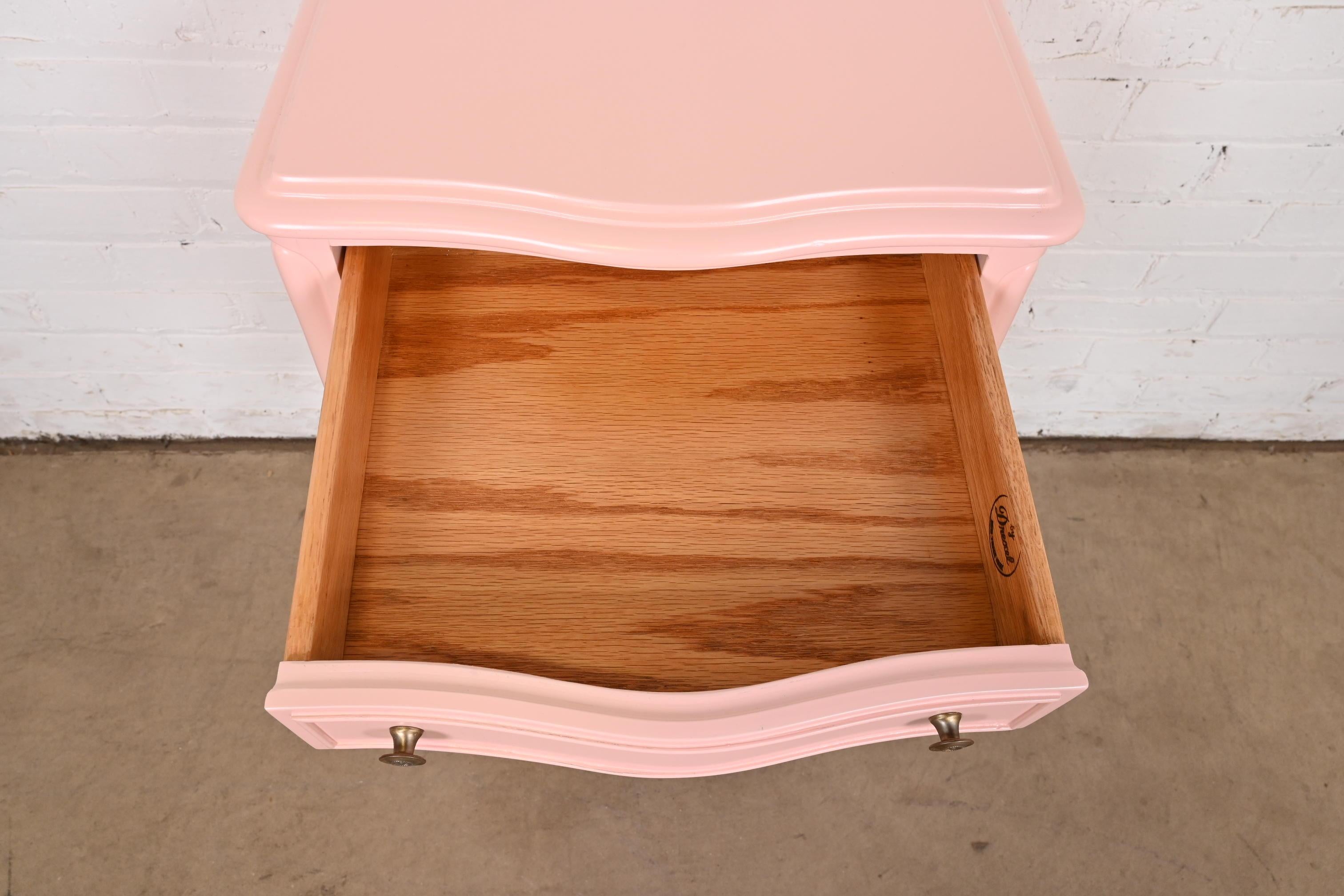 Drexel French Provincial Louis XV Pink Lacquered Nightstand, Newly Refinished For Sale 4