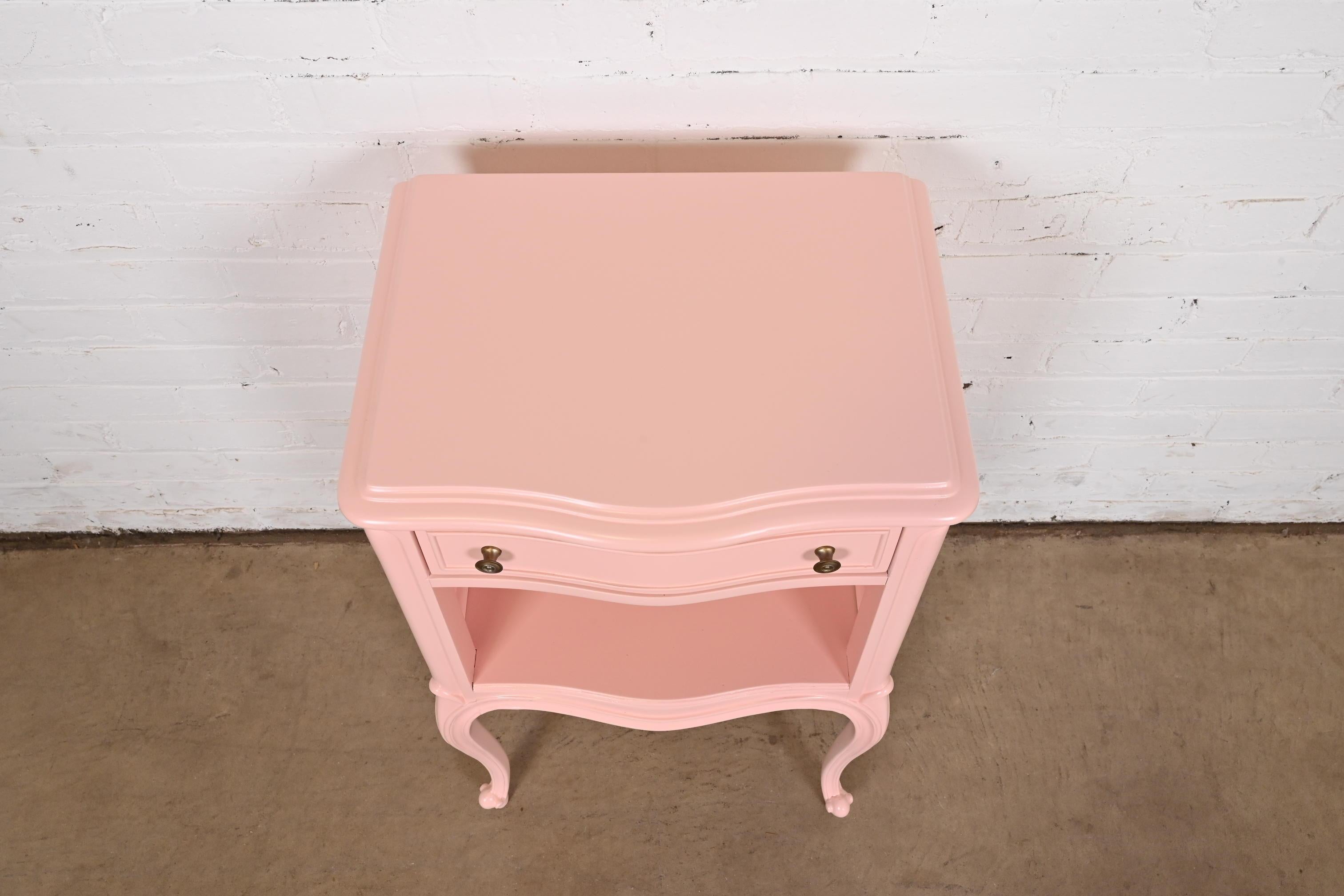 Drexel French Provincial Louis XV Pink Lacquered Nightstand, Newly Refinished For Sale 6