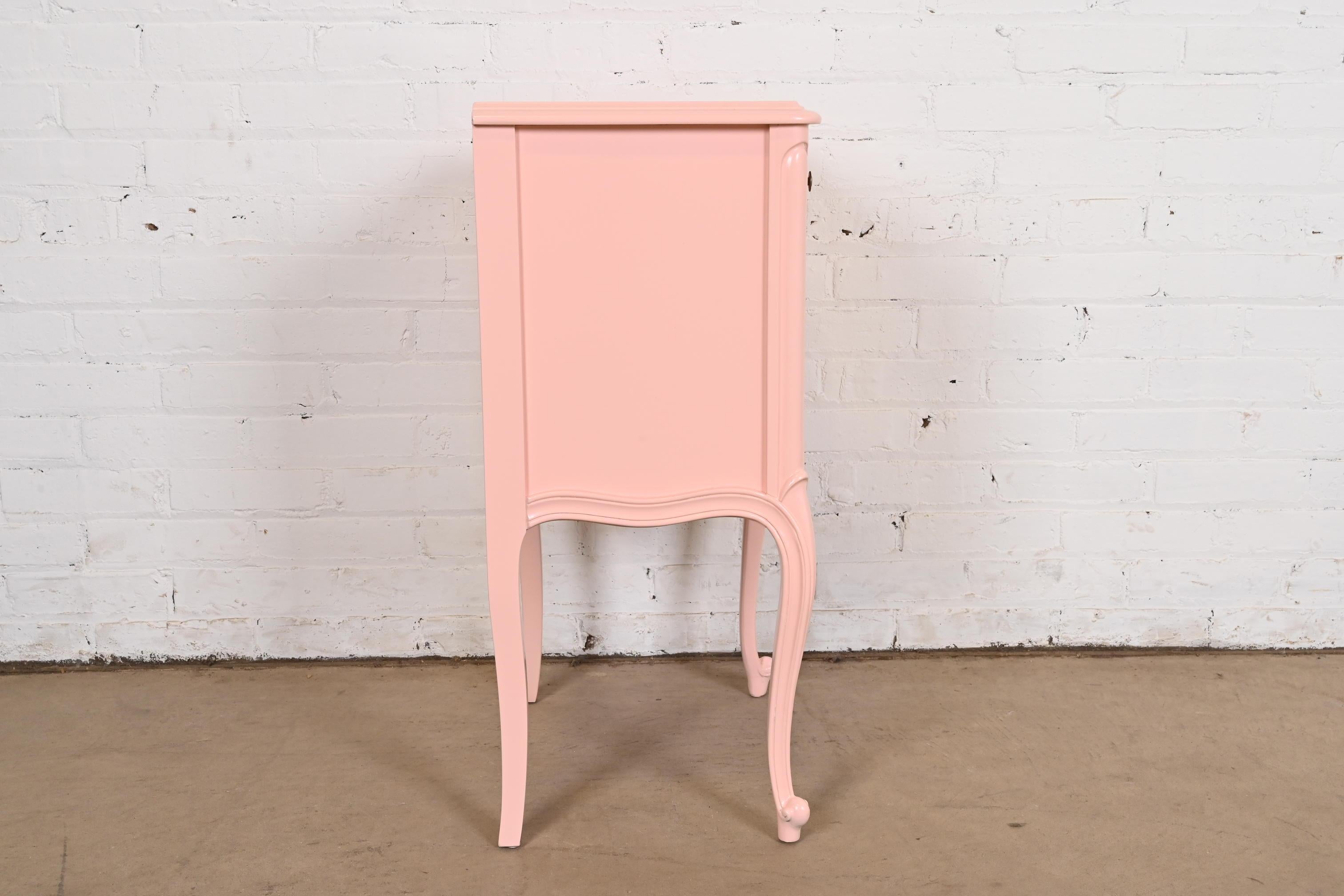 Drexel French Provincial Louis XV Pink Lacquered Nightstand, Newly Refinished For Sale 7