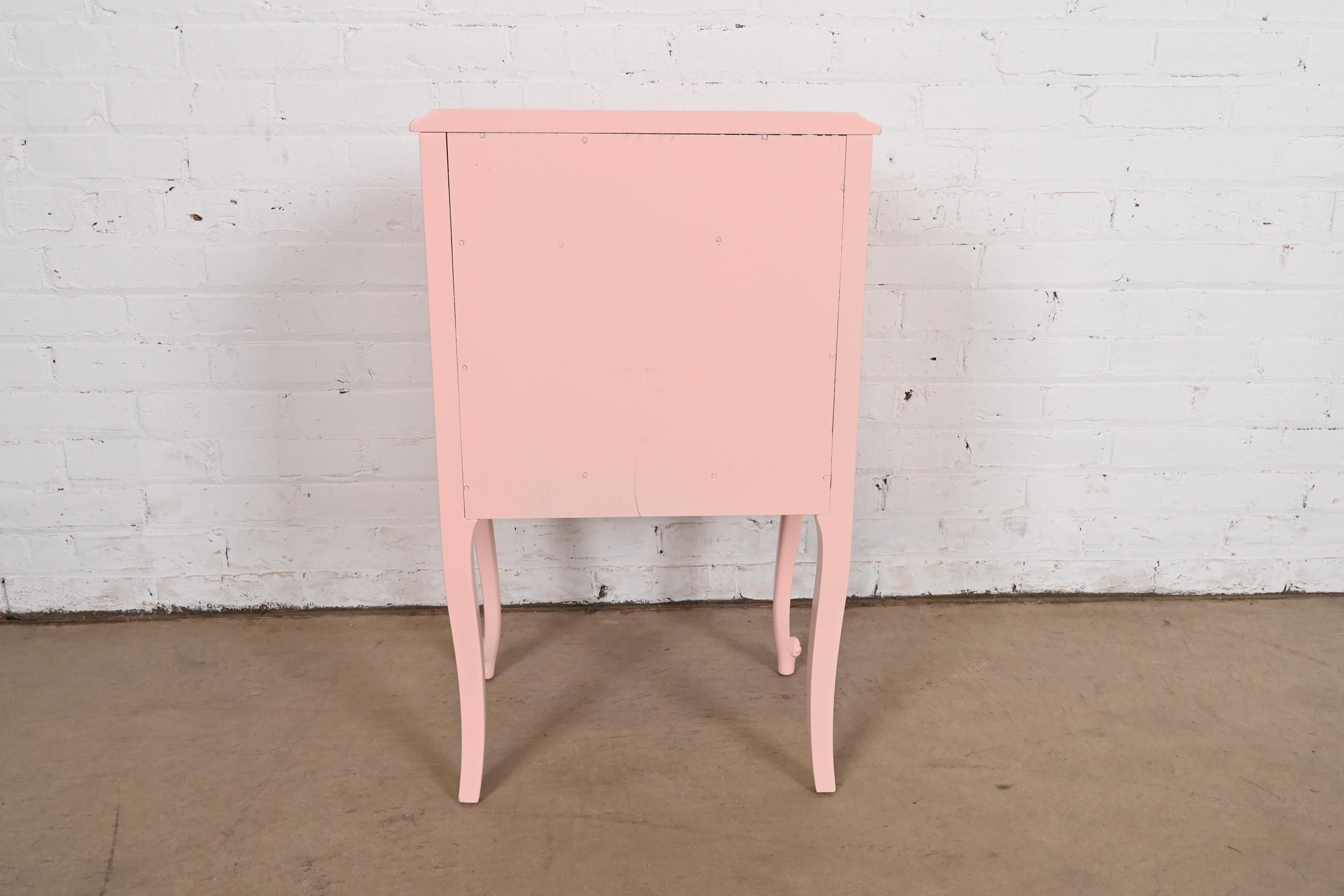 Drexel French Provincial Louis XV Pink Lacquered Nightstand, Newly Refinished For Sale 8