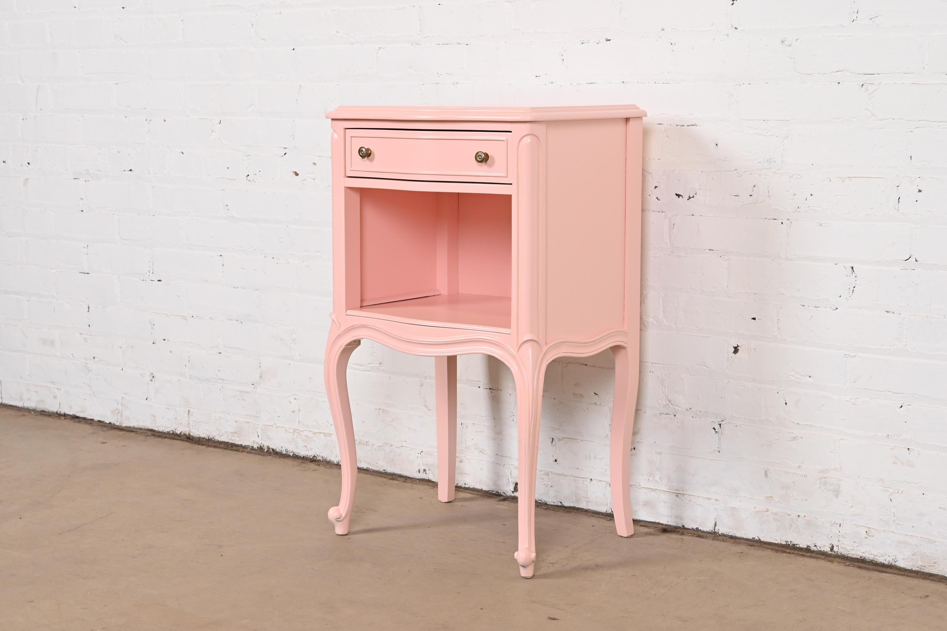 Mid-20th Century Drexel French Provincial Louis XV Pink Lacquered Nightstand, Newly Refinished For Sale