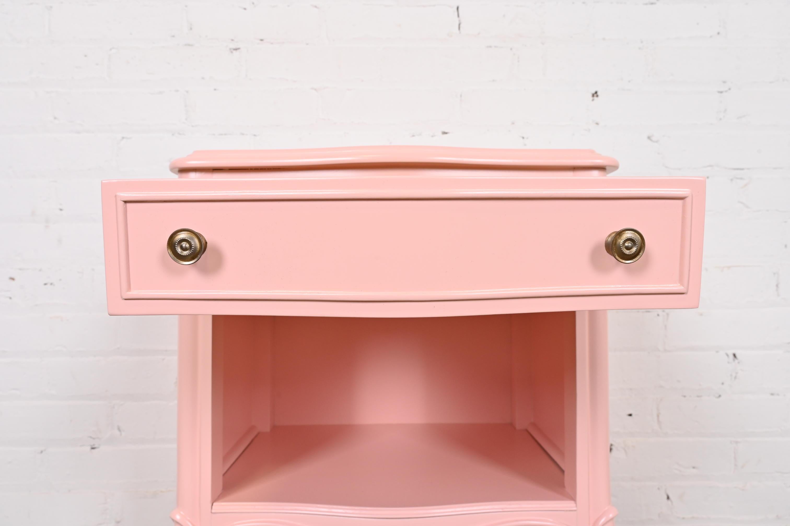 Drexel French Provincial Louis XV Pink Lacquered Nightstand, Newly Refinished For Sale 3