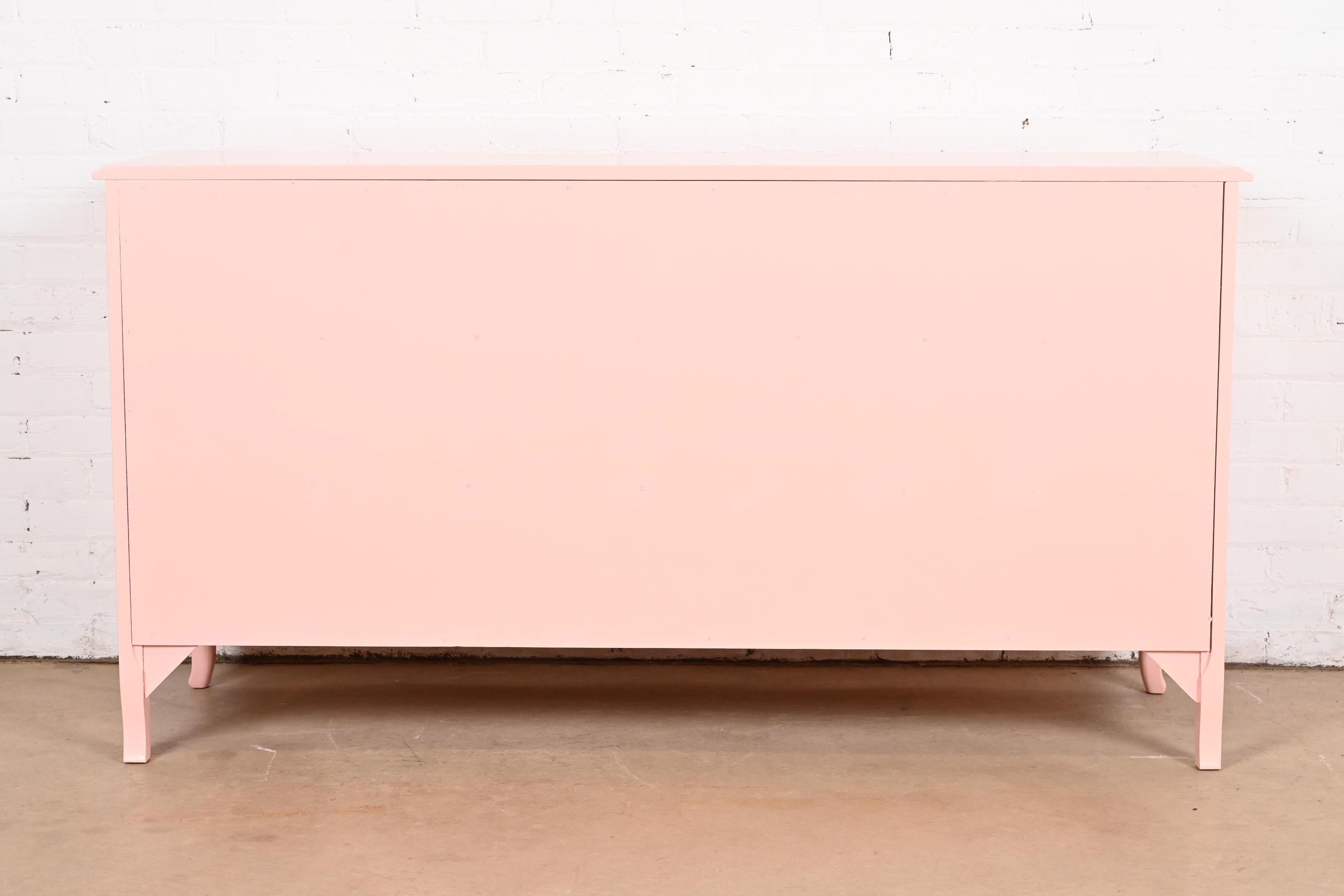 Drexel French Provincial Louis XV Pink Lacquered Triple Dresser, Refinished 5