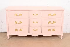 Drexel French Provincial Louis XV Pink Lacquered Triple Dresser, Refinished