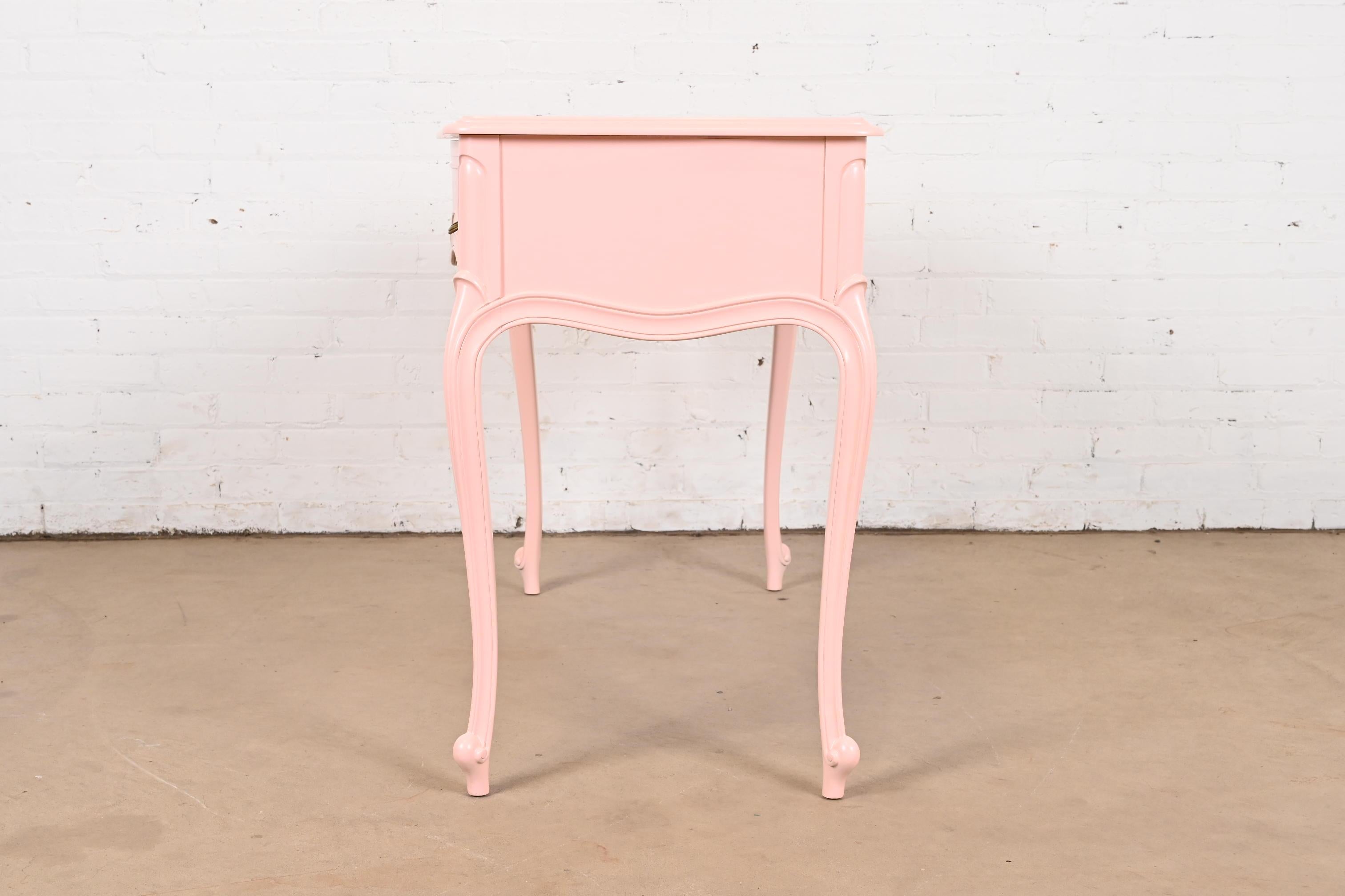 Drexel French Provincial Louis XV Pink Lacquered Vanity With Flip Up Mirror For Sale 9