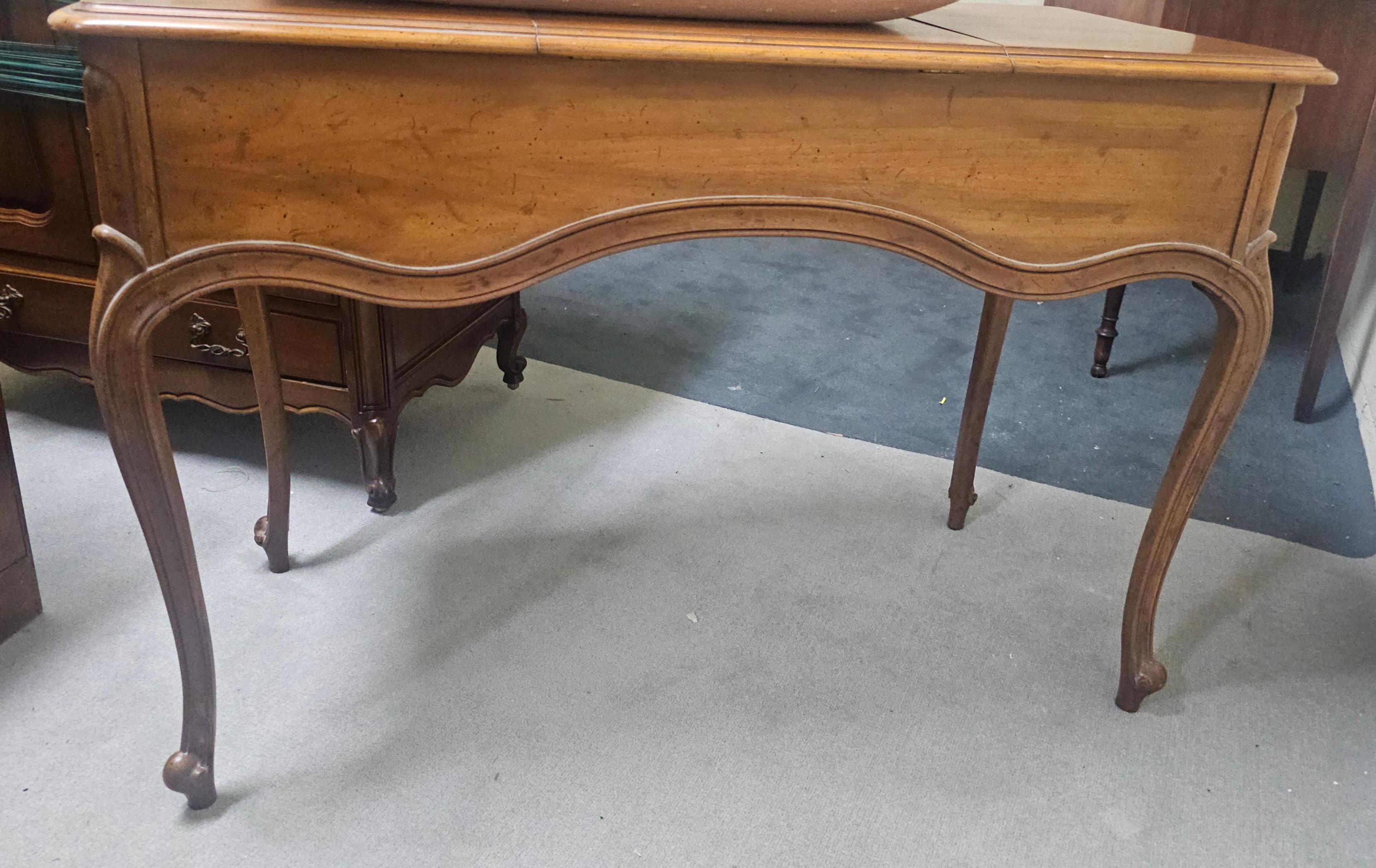 Drexel French Provincial Style Walnut Mirrored Vanity Table with Bench For Sale 11