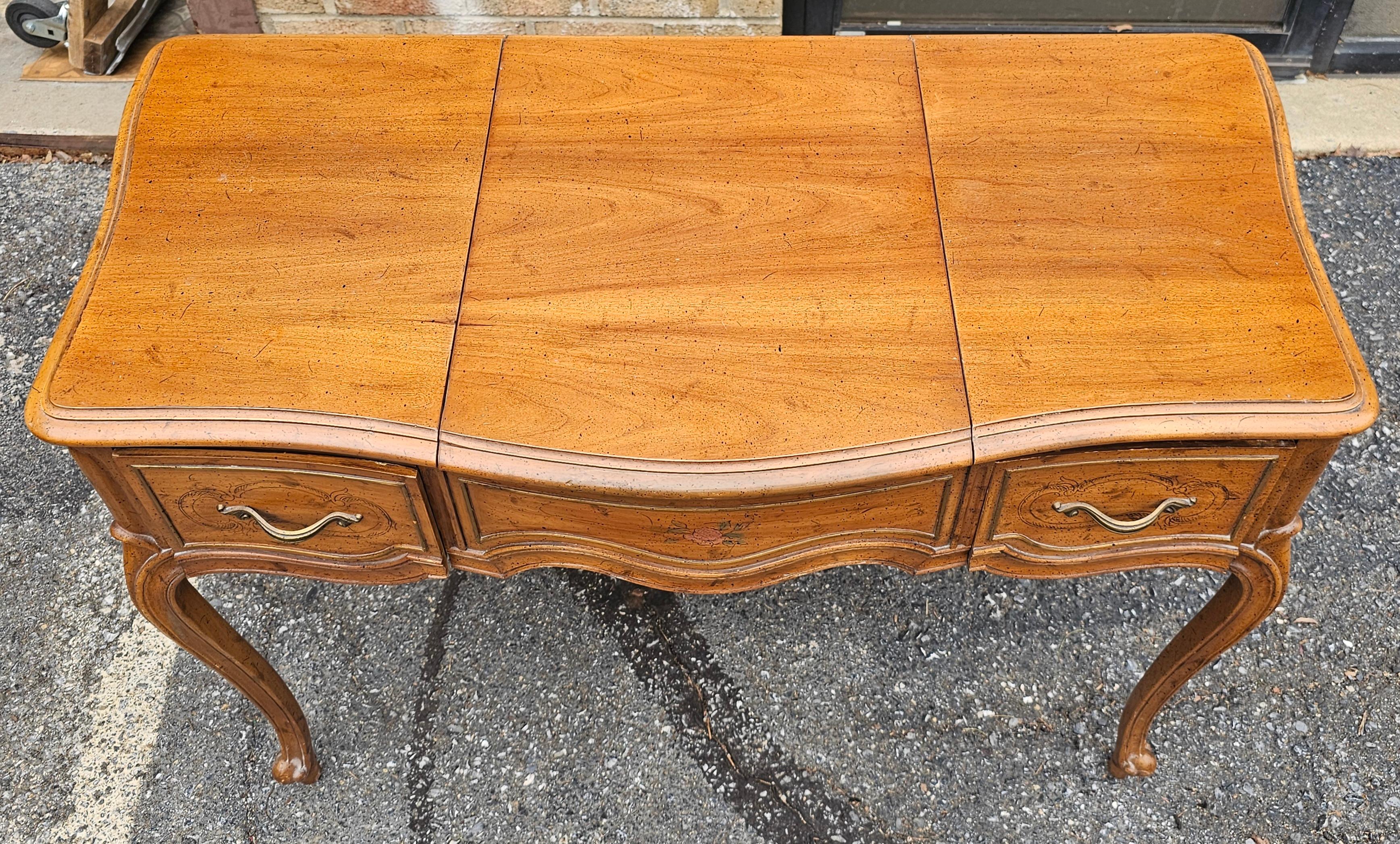 Stained Drexel French Provincial Style Walnut Mirrored Vanity Table with Bench For Sale