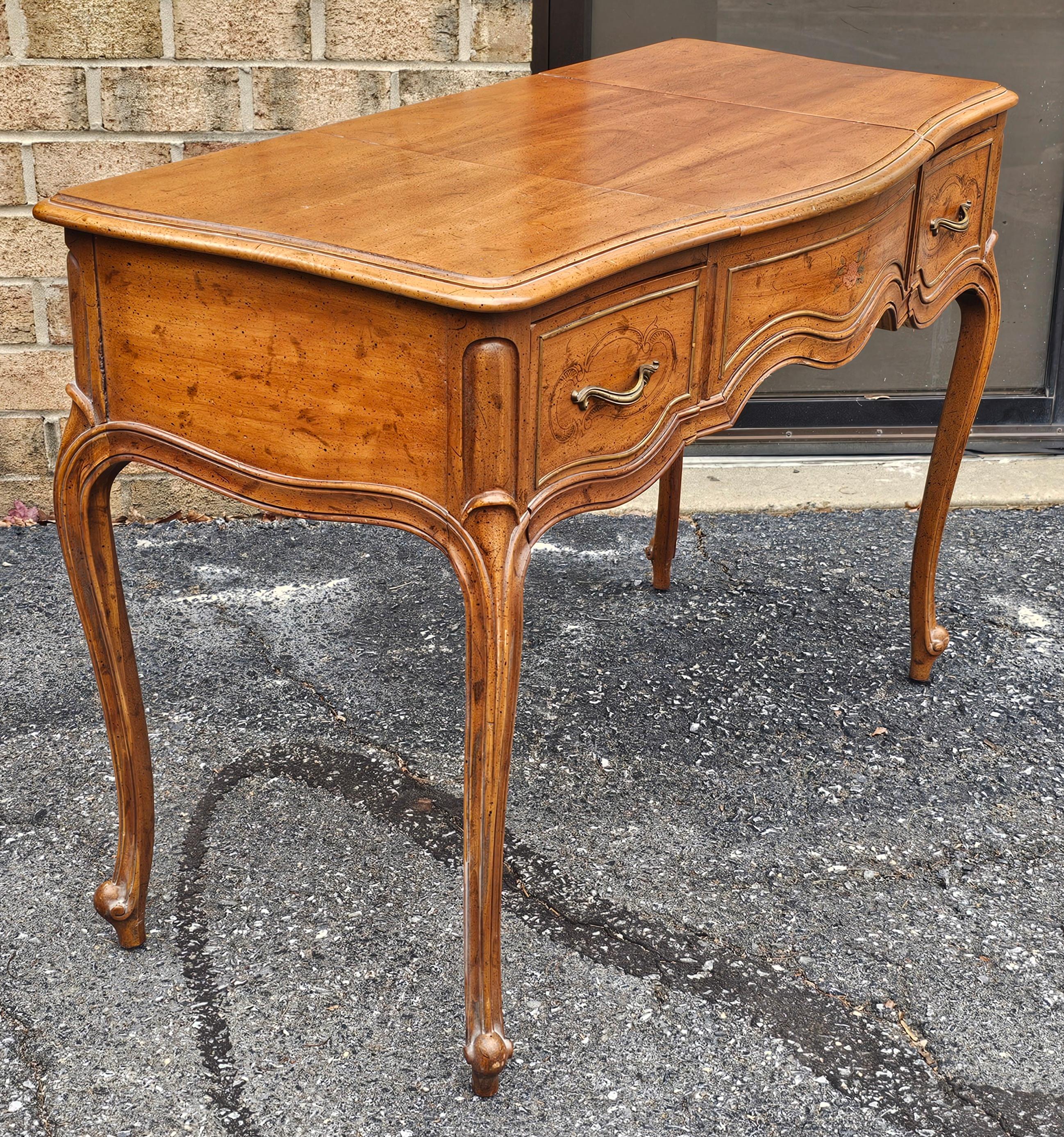 20th Century Drexel French Provincial Style Walnut Mirrored Vanity Table with Bench For Sale