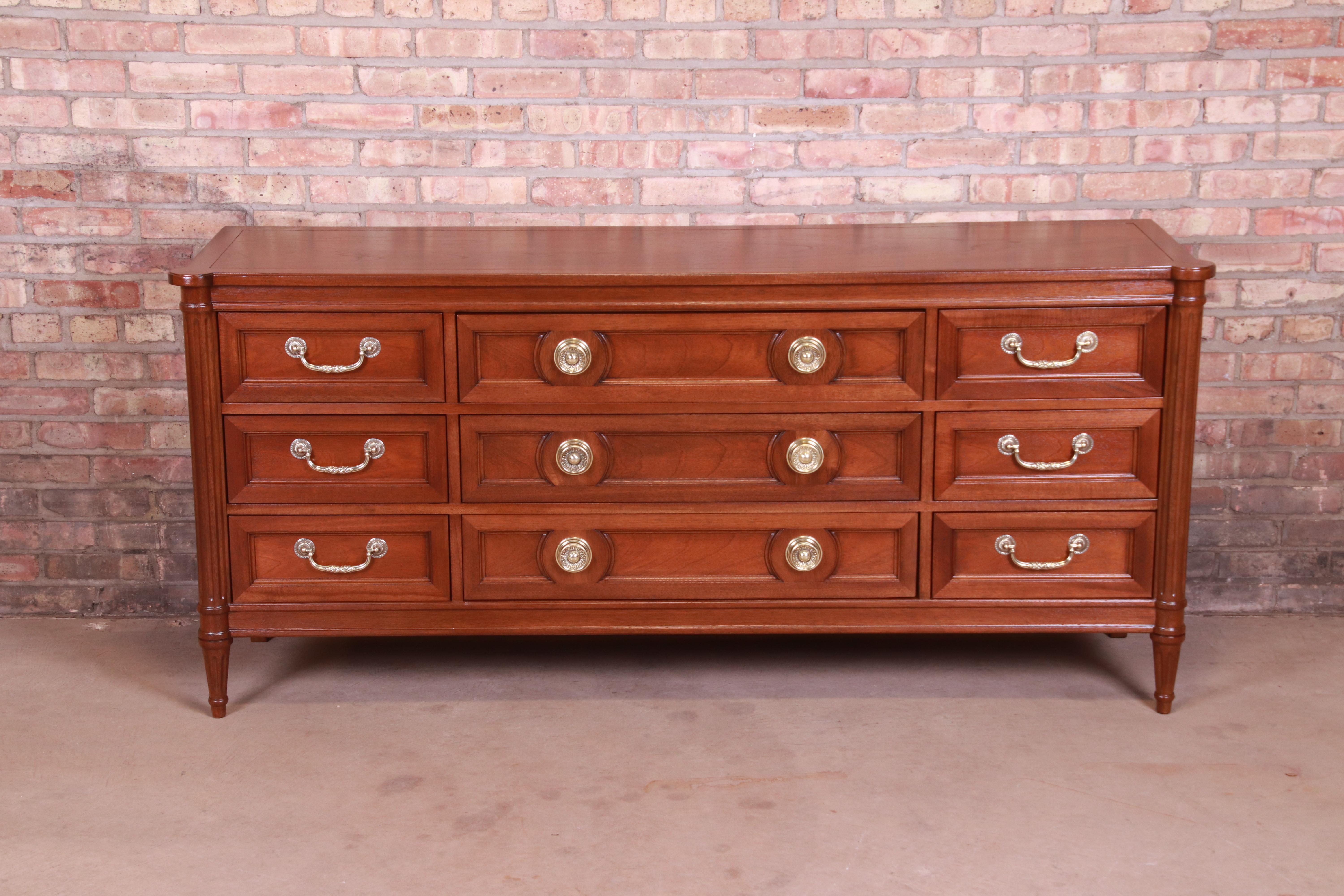 American Drexel French Regency Louis XVI Mahogany Dresser or Credenza, Newly Refinished