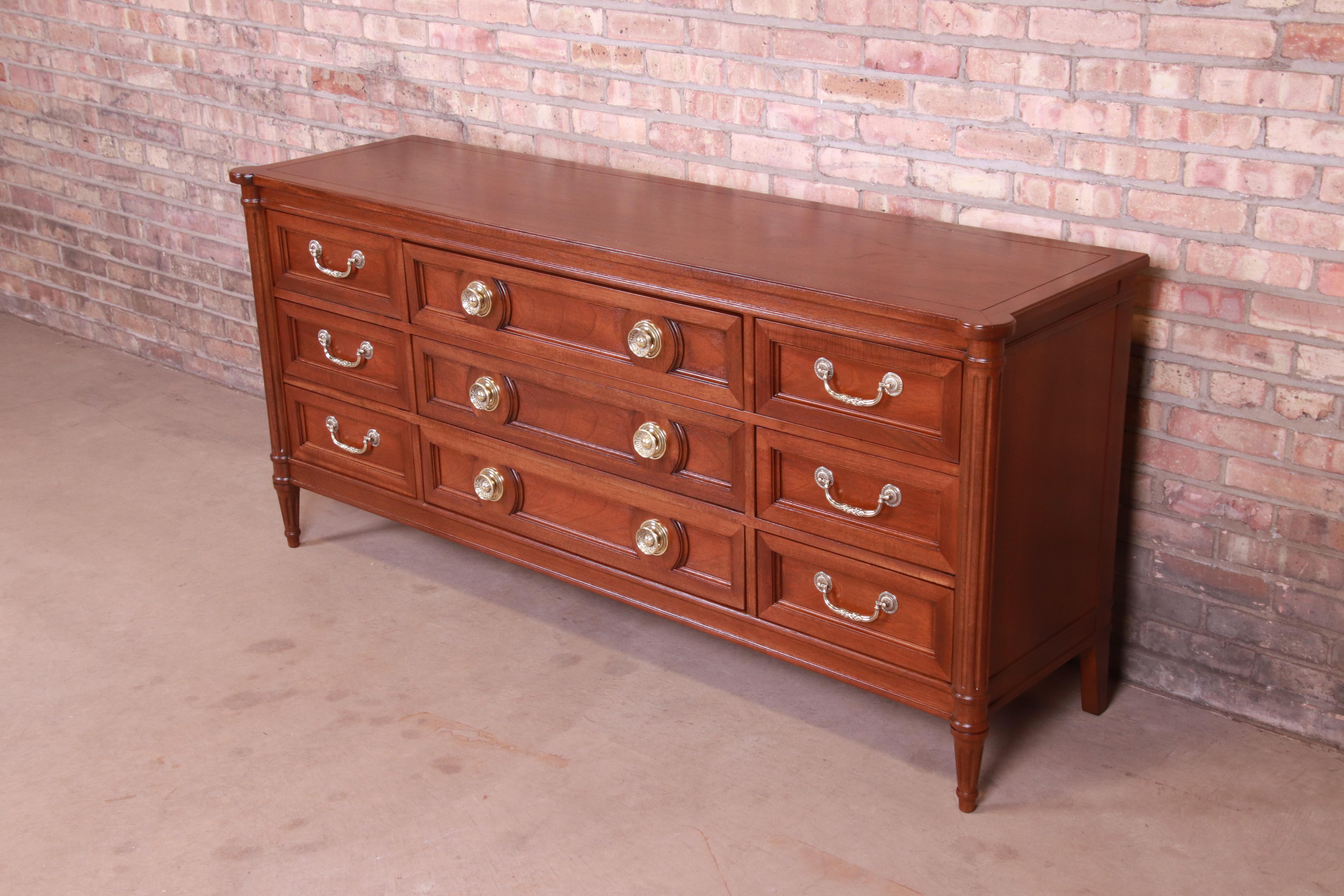 Drexel French Regency Louis XVI Mahogany Dresser or Credenza, Newly Refinished In Good Condition In South Bend, IN