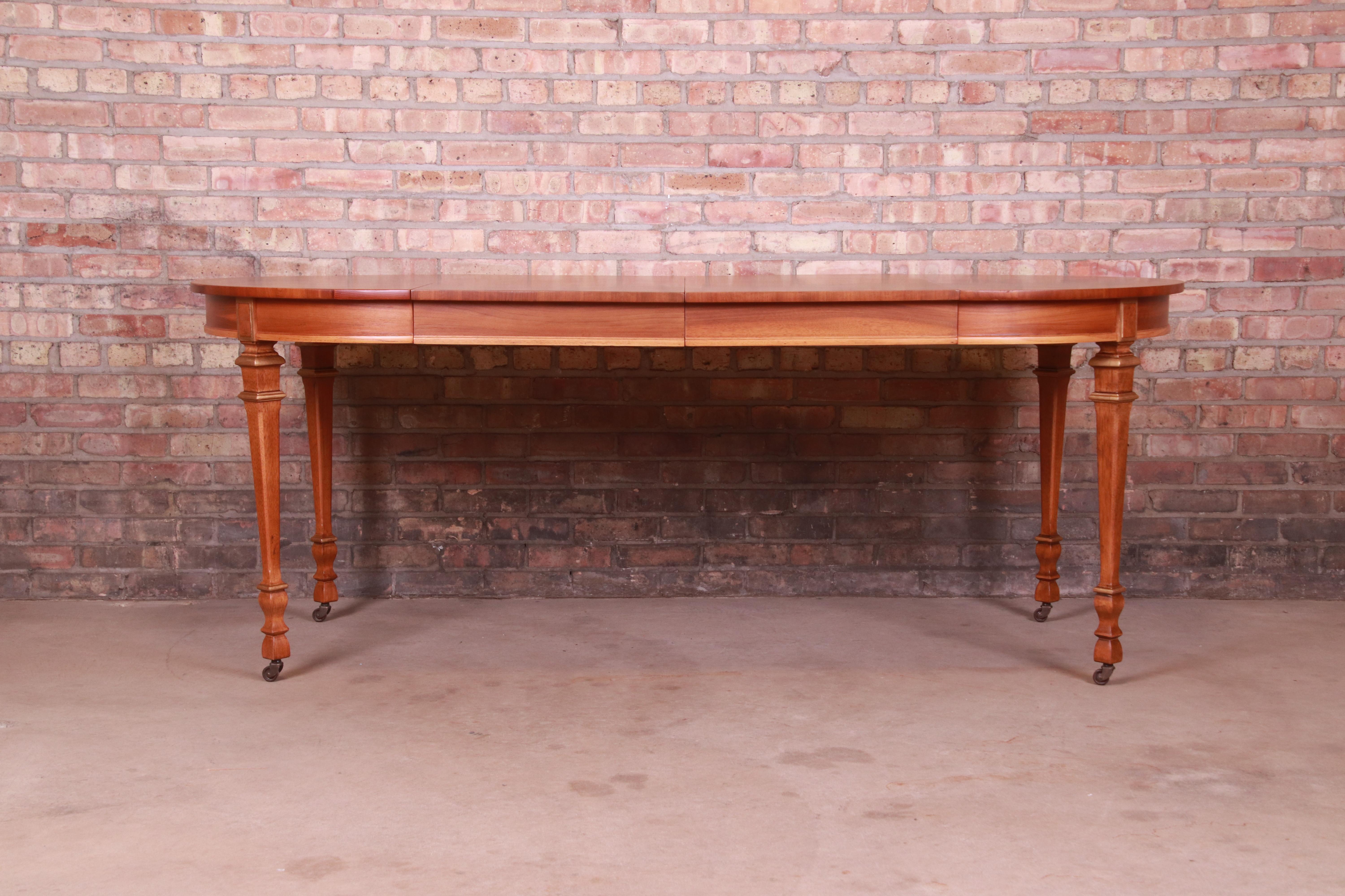 American Drexel French Regency Louis XVI Walnut and Gold Gilt Dining Table, Refinished