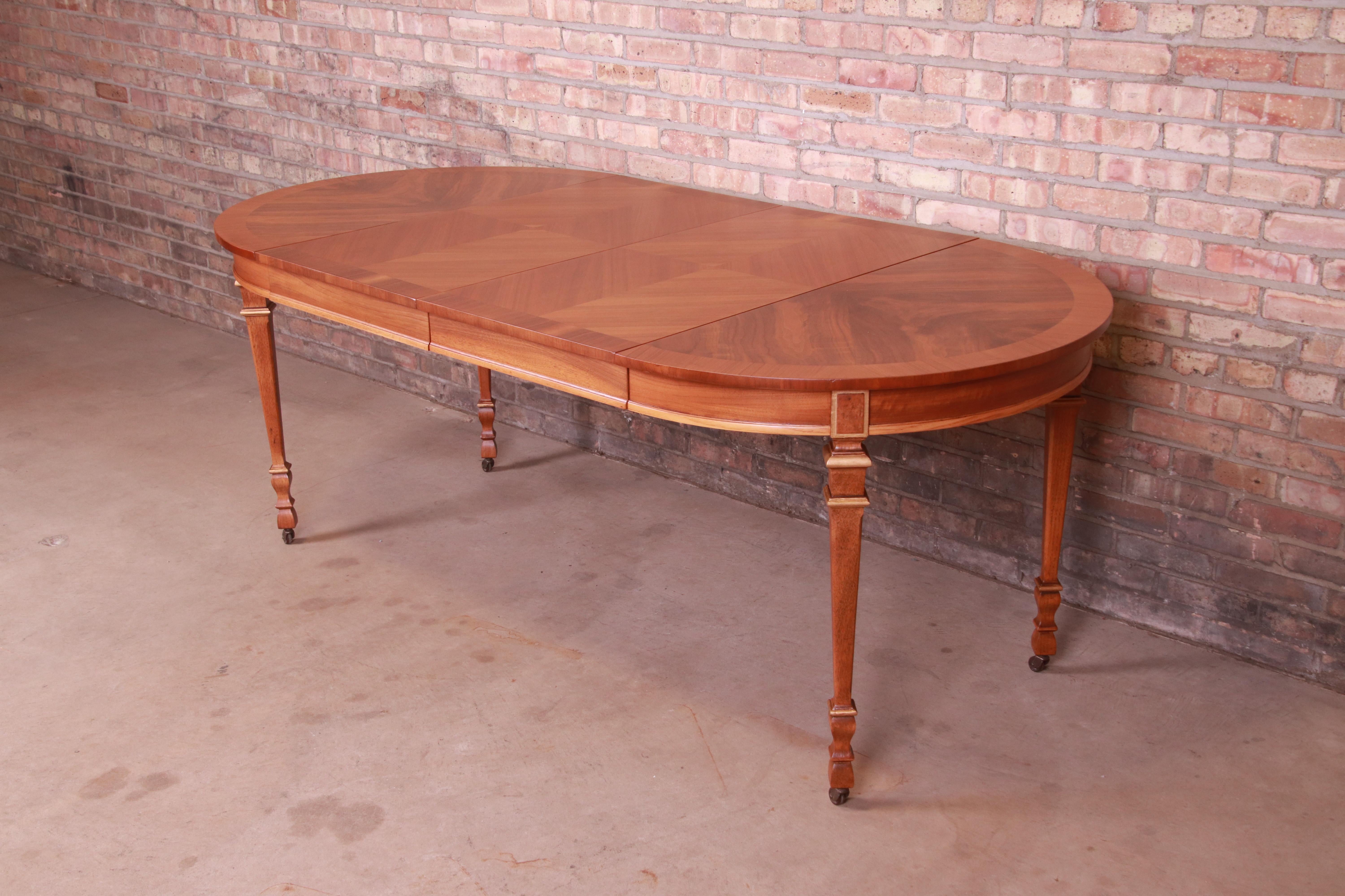 Drexel French Regency Louis XVI Walnut and Gold Gilt Dining Table, Refinished In Good Condition In South Bend, IN