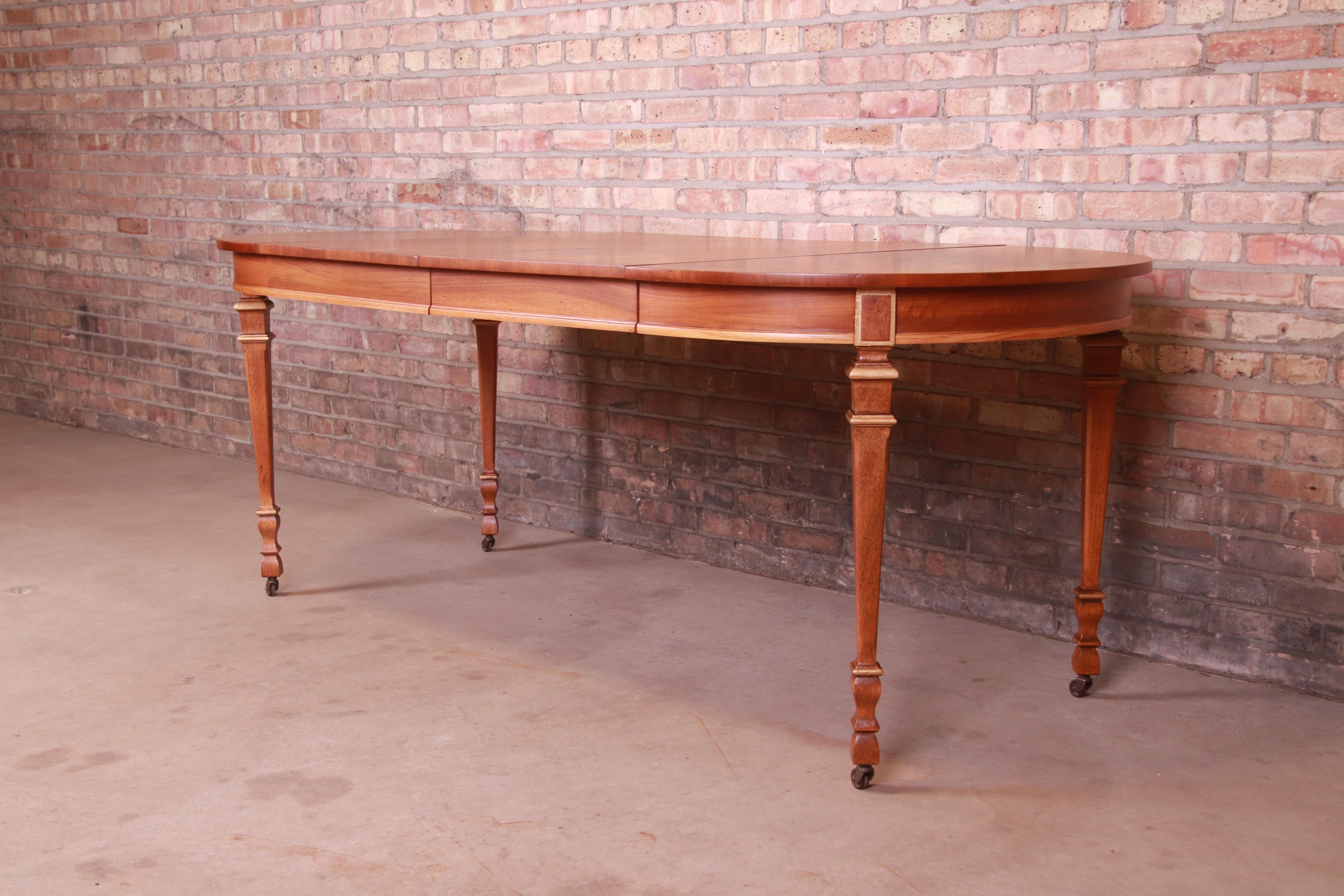 20th Century Drexel French Regency Louis XVI Walnut and Gold Gilt Dining Table, Refinished