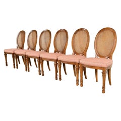 Drexel French Regency Louis XVI Walnut Cane Back Dining Chairs  Set of Six