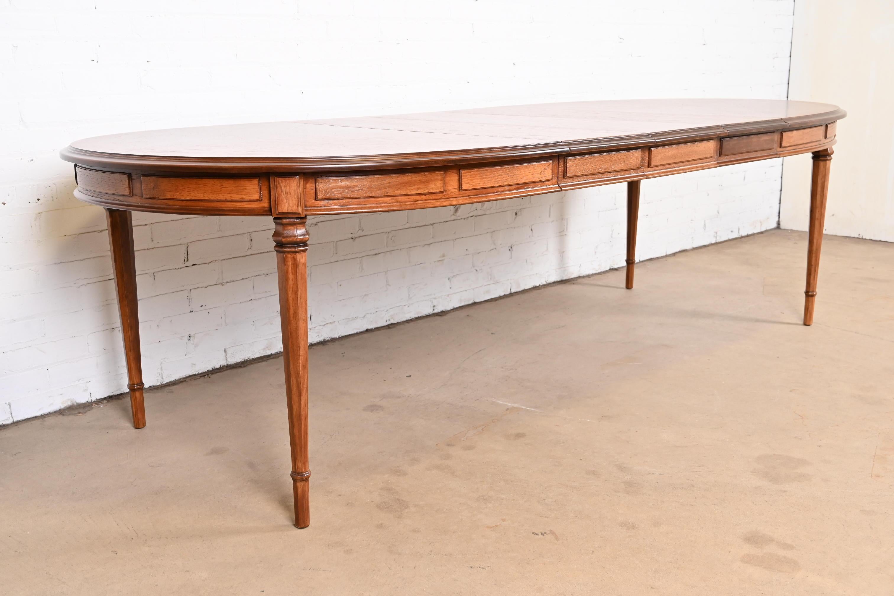 American Drexel French Regency Louis XVI Walnut Extension Dining Table, Newly Refinished