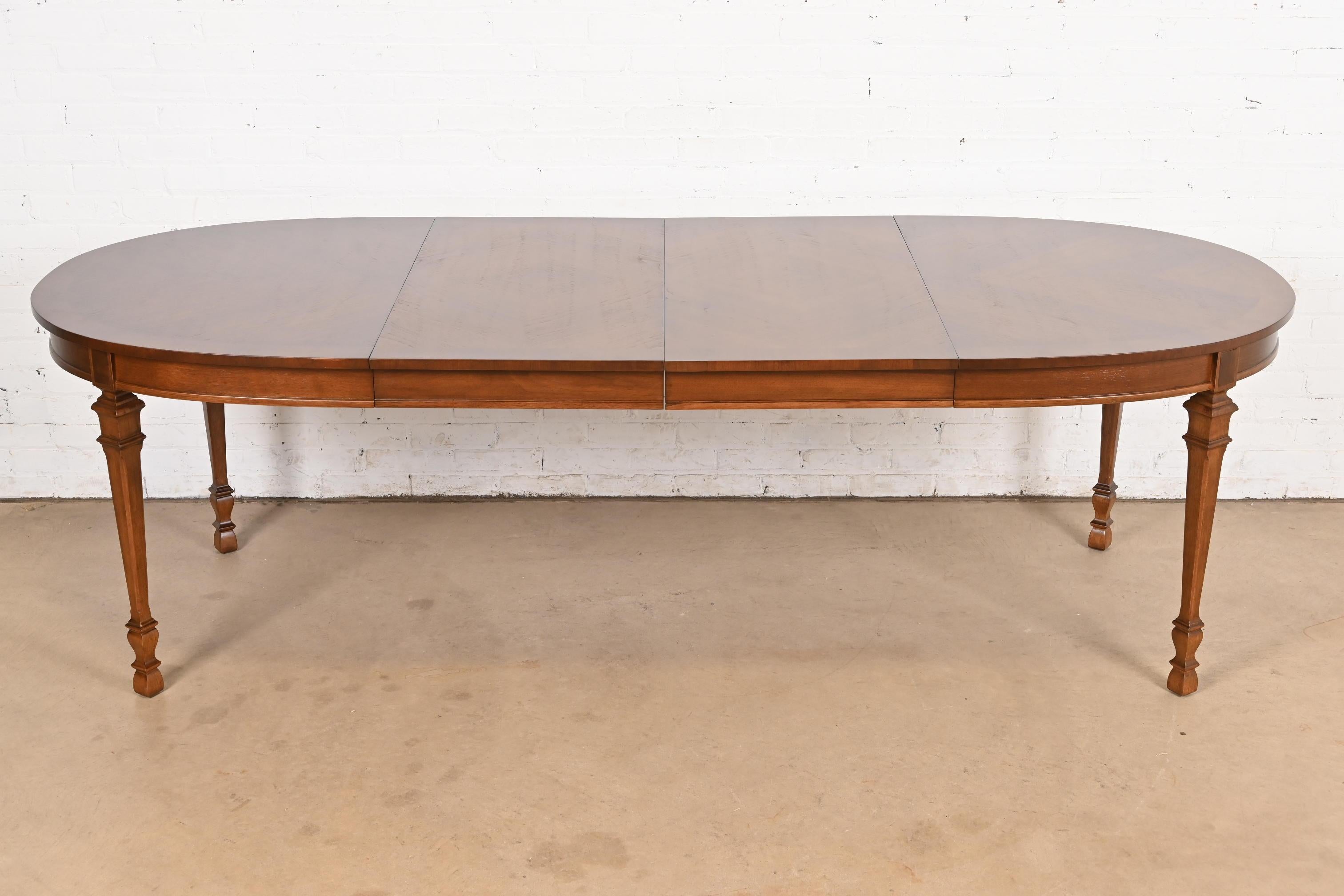 American Drexel French Regency Louis XVI Walnut Extension Dining Table, Newly Refinished For Sale