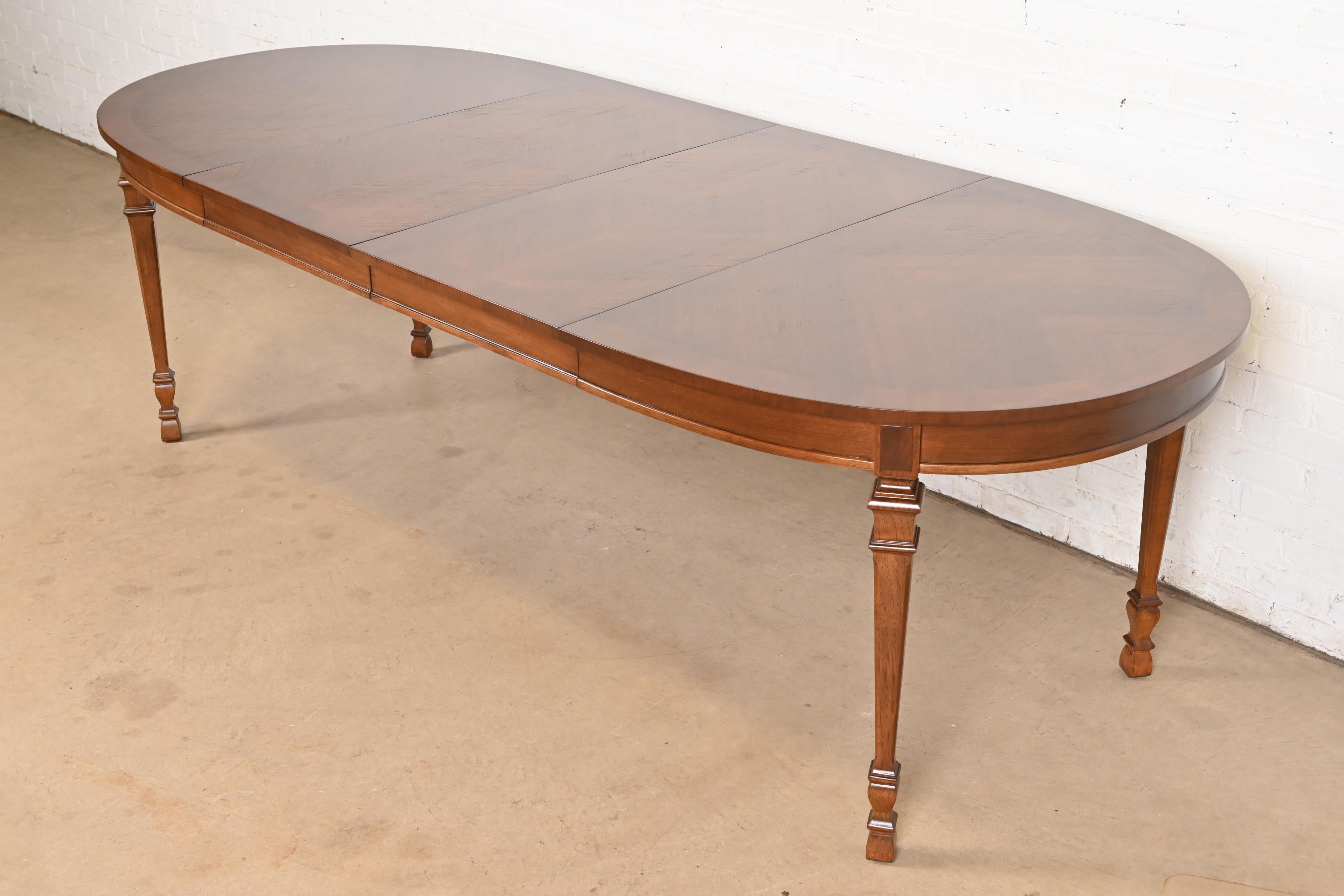 Drexel French Regency Louis XVI Walnut Extension Dining Table, Newly Refinished For Sale
